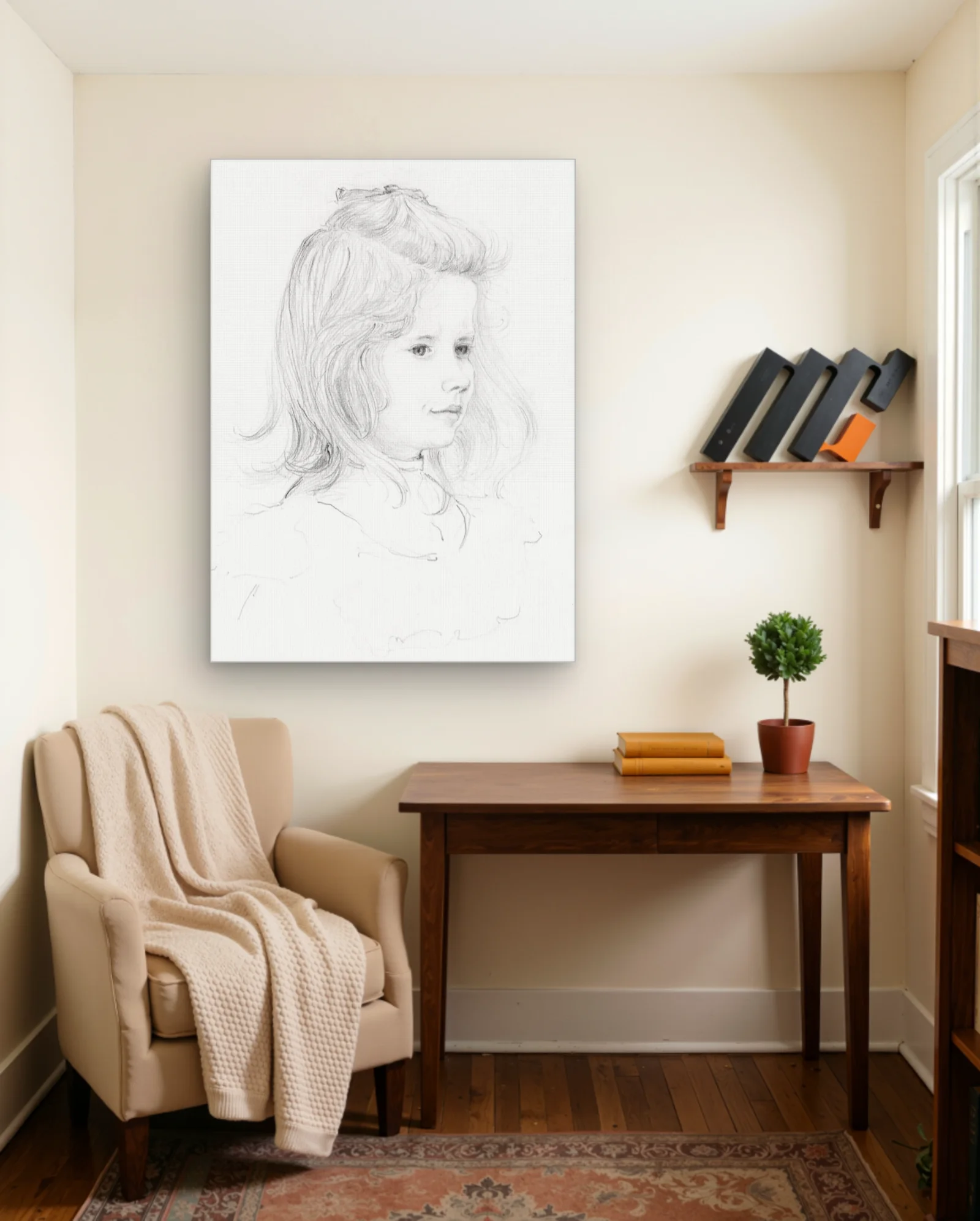 Girl Portrait Sketch Art Print — framed wall art poster by Memocult