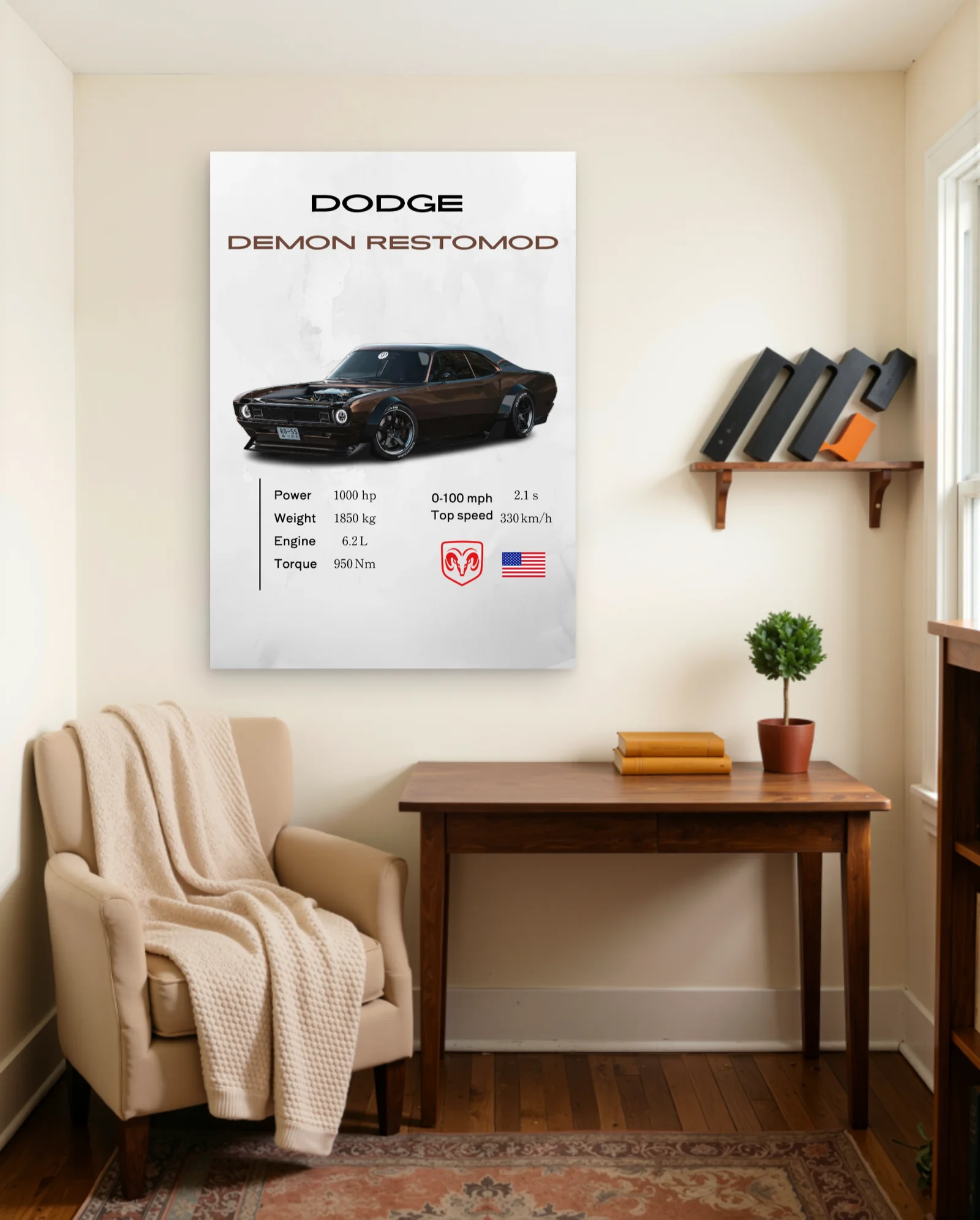 Dodge Demon Restomod Poster — framed wall art poster by Memocult