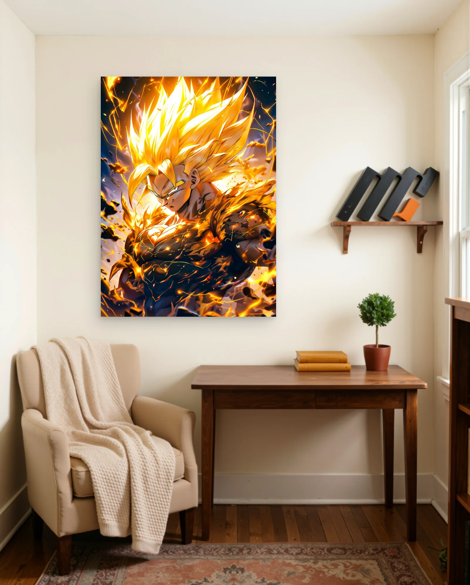 Goku Super Saiyan Explosion Poster — framed wall art poster by Memocult
