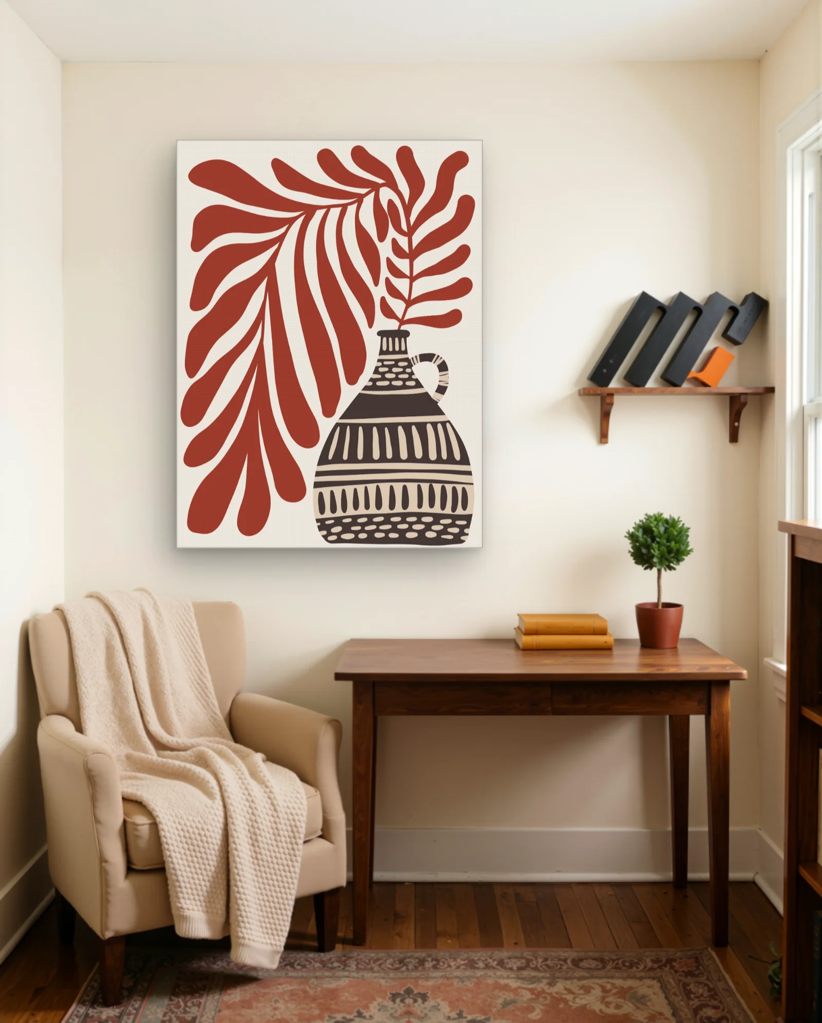 Terracotta Leaves And Patterned Vase Wall Art — Abstract abstract & modern wall art poster