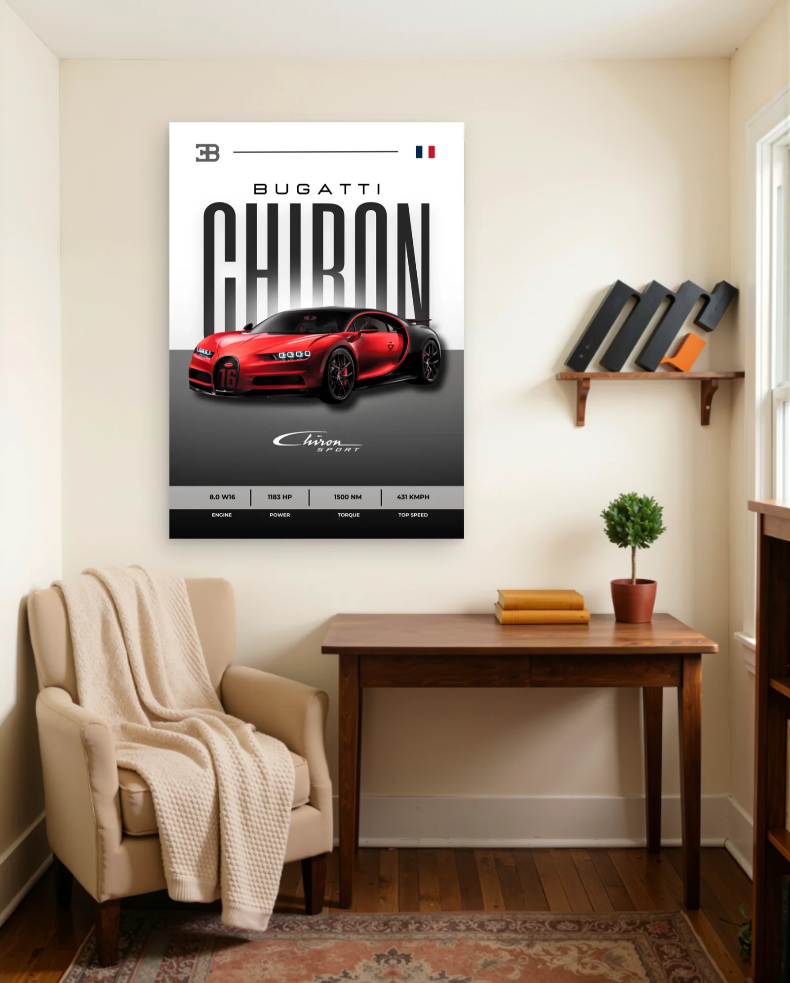 Bugatti Chiron Sport Red Black Poster — framed wall art poster by Memocult