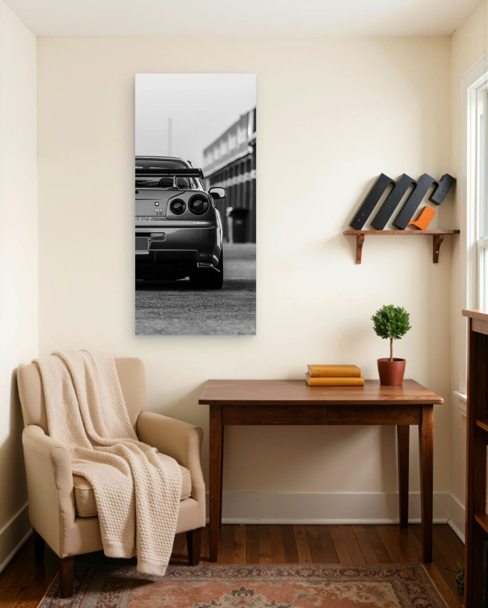 Nissan GT-R R34 V-Spec Poster — framed wall art poster by Memocult