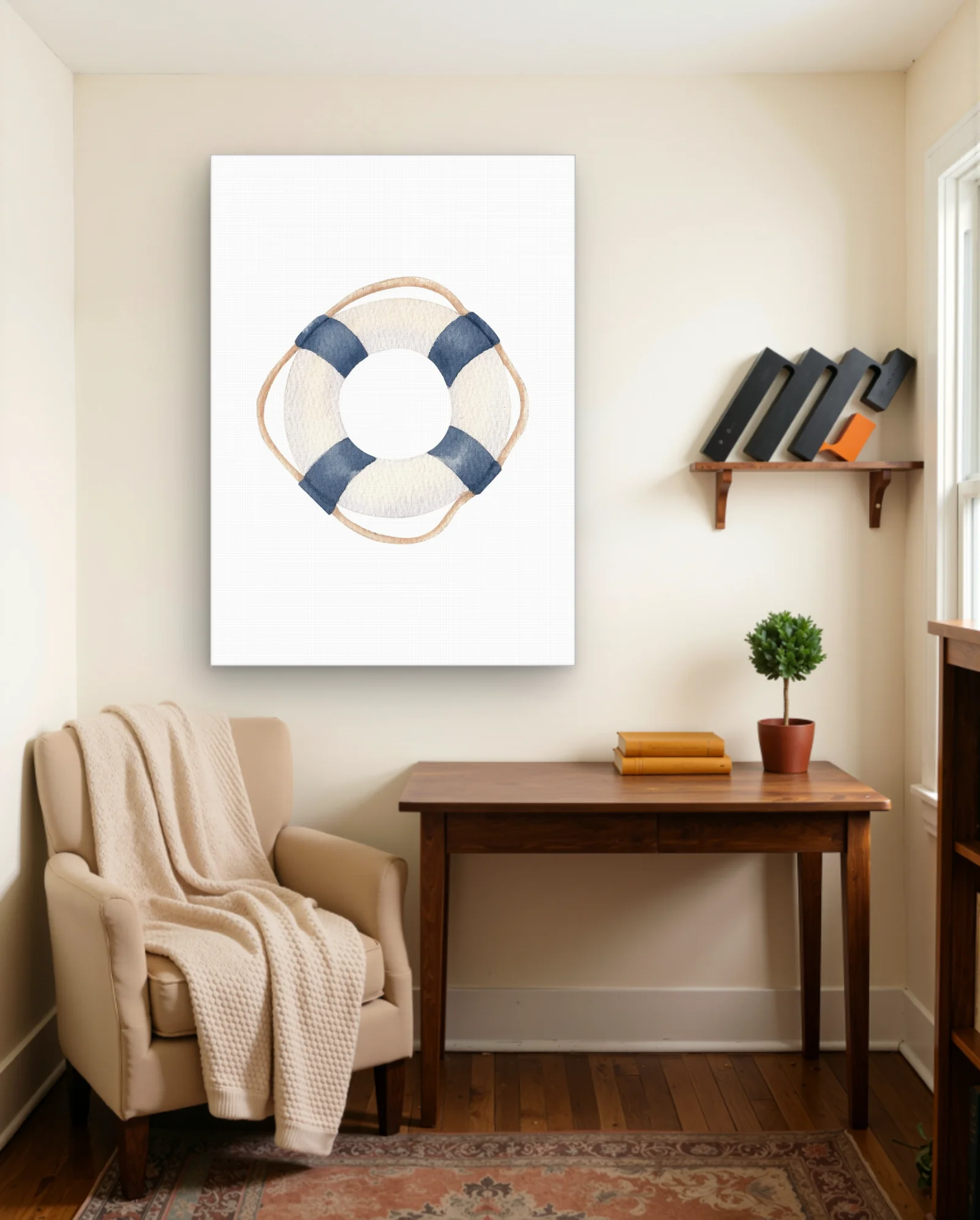 Watercolor Lifebuoy Blue Stripe Wall Art — Modern Digital Art abstract & modern wall art poster