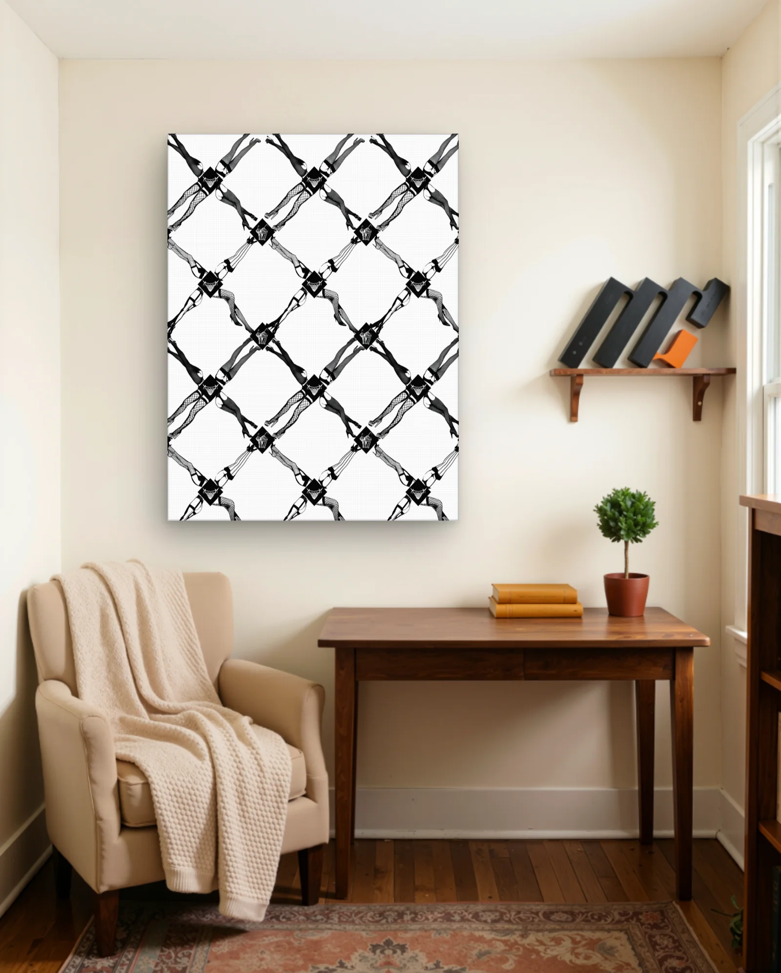 Pinup Legs Fishnet Diamond Pattern Wall Art — framed wall art poster by Memocult