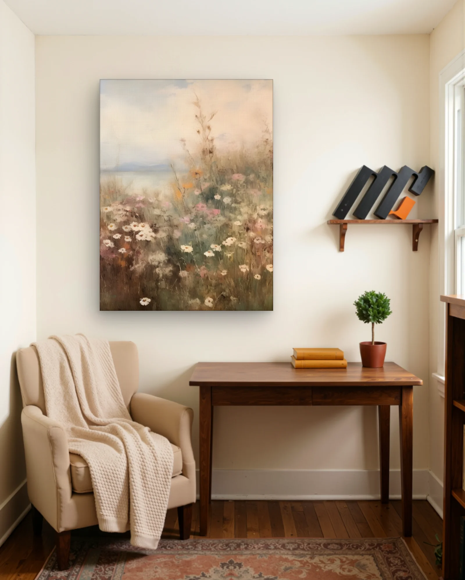 Daisies And Wildflowers By Lake Wall Art — framed wall art poster by Memocult