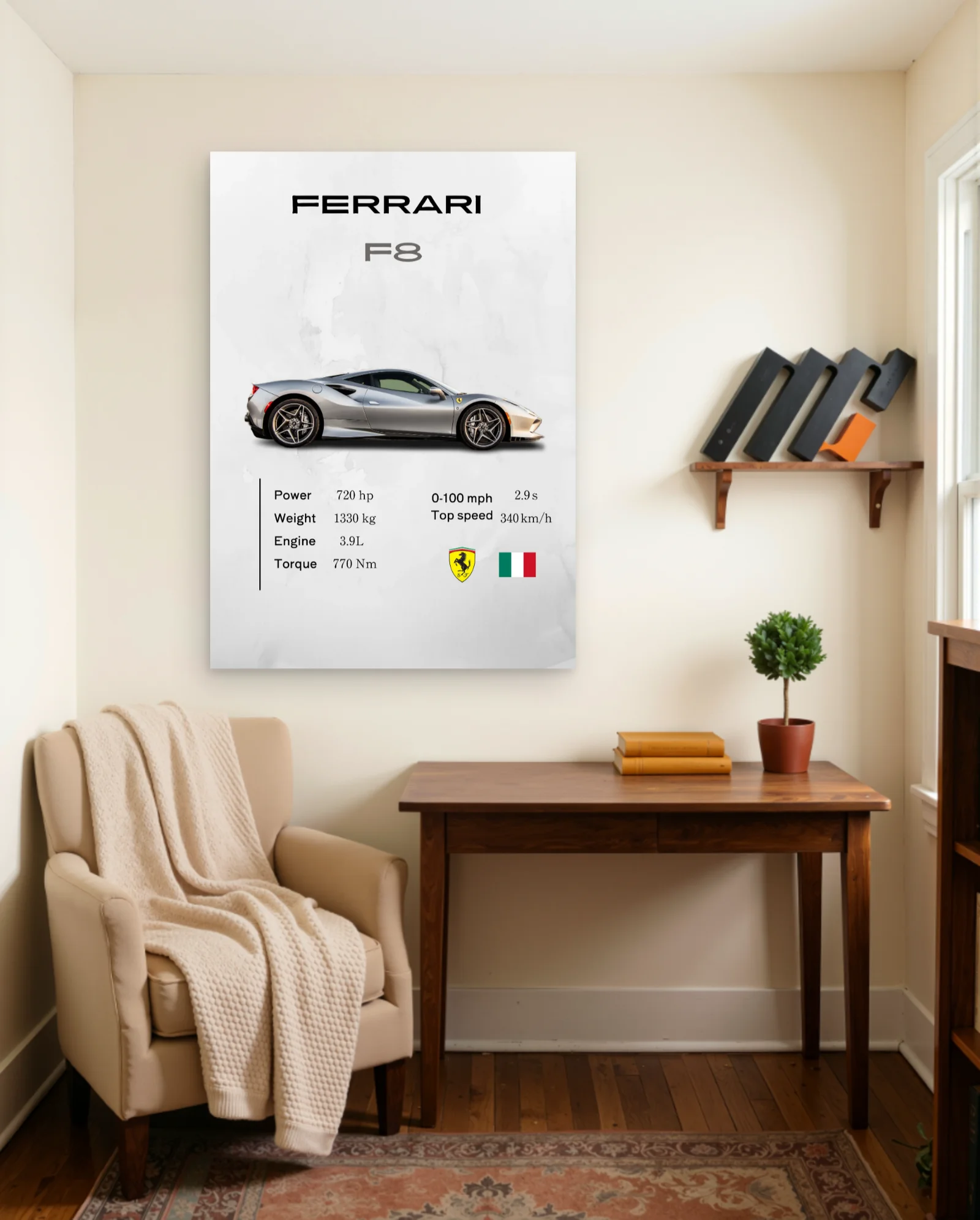 Ferrari F8 Poster — framed wall art poster by Memocult