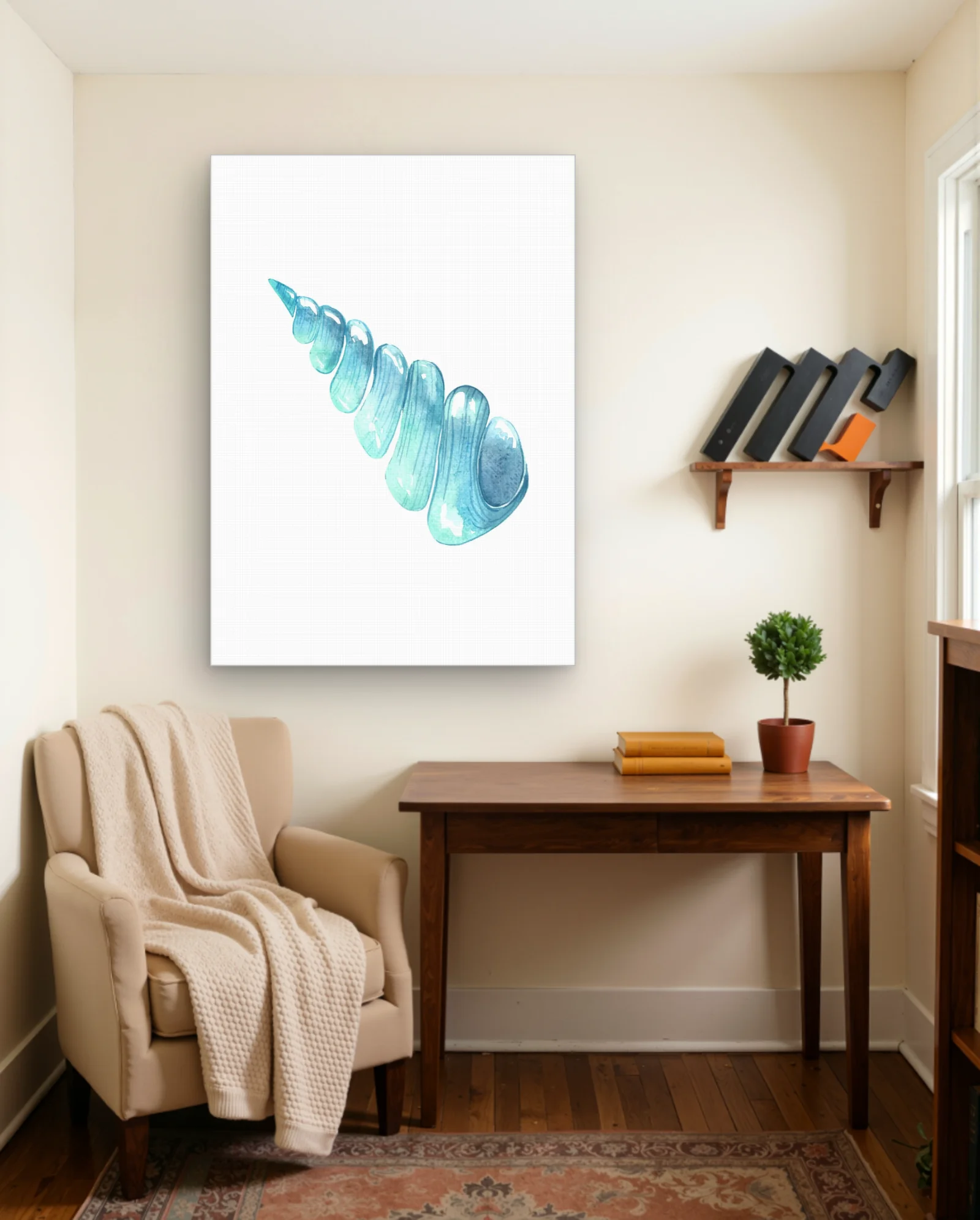 Teal Spiral Shell Watercolor — Diagonal Bottom‑Right Crop — Modern Digital Art abstract & modern wall art poster