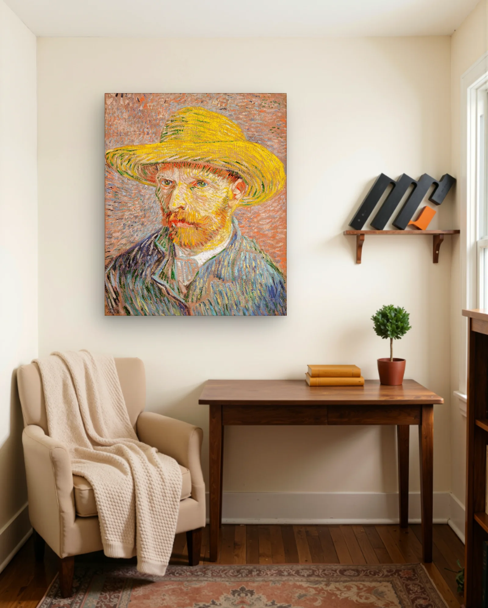 Vincent Van Gogh Self Portrait Straw Hat Wall Art — framed wall art poster by Memocult