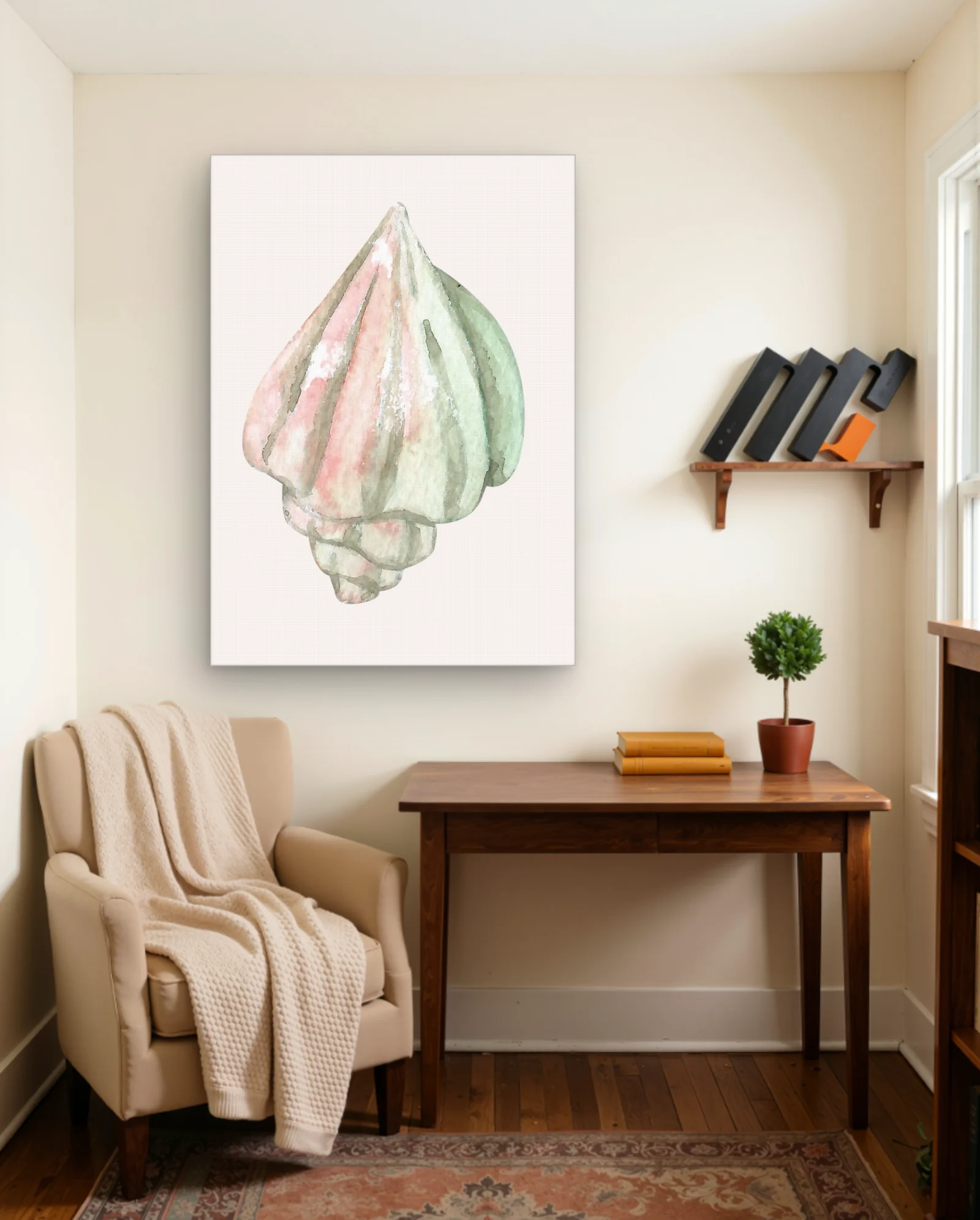 Pink Sage Seashell Watercolor Wall Art — Abstract abstract & modern wall art poster