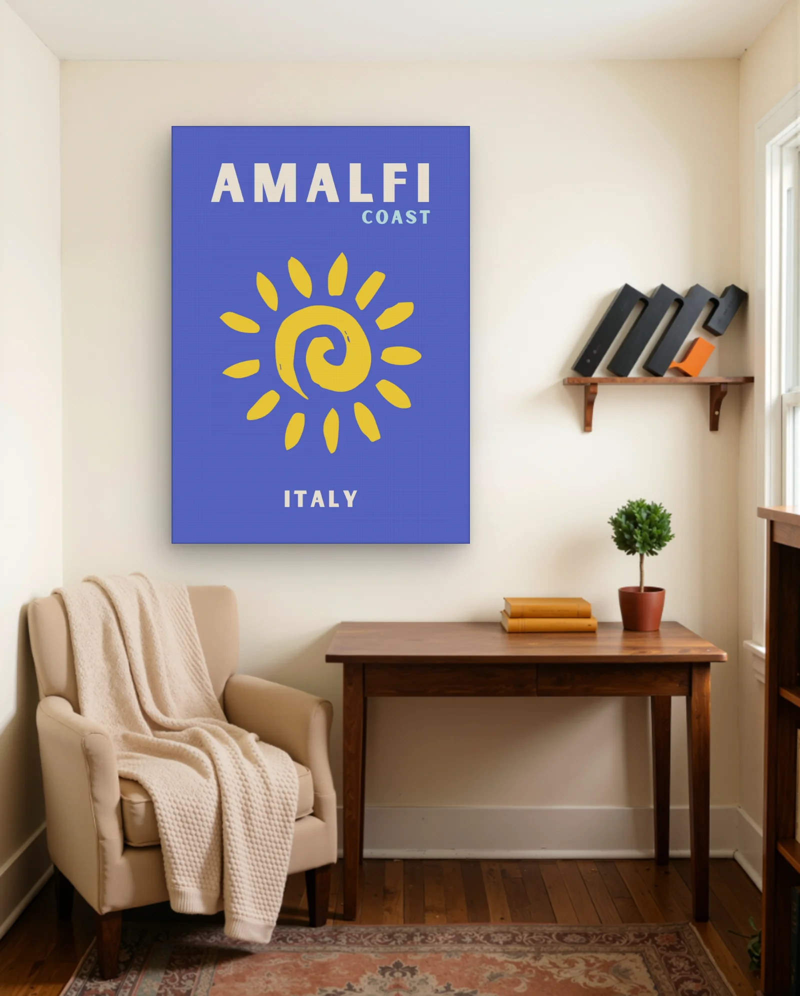 Amalfi Coast Italy Sun Wall Art — framed wall art poster by Memocult