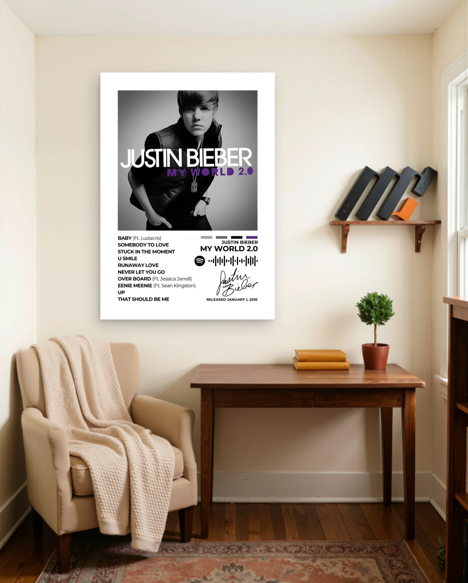 Justin Bieber My World 2.0 Poster — framed wall art poster by Memocult