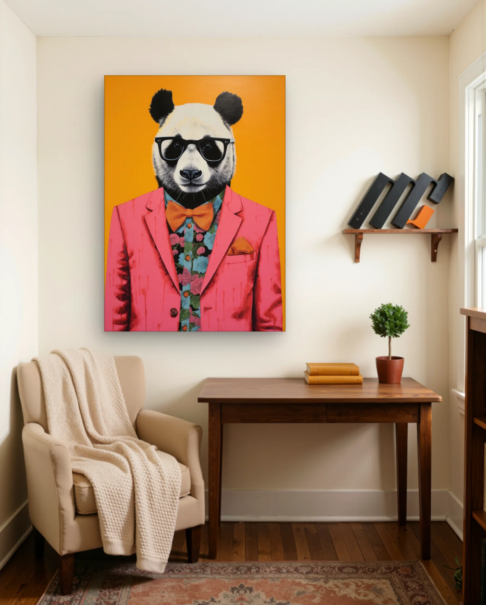 Panda In Pink Suit Retro Glasses Wall Art — Modern Digital Art abstract & modern wall art poster