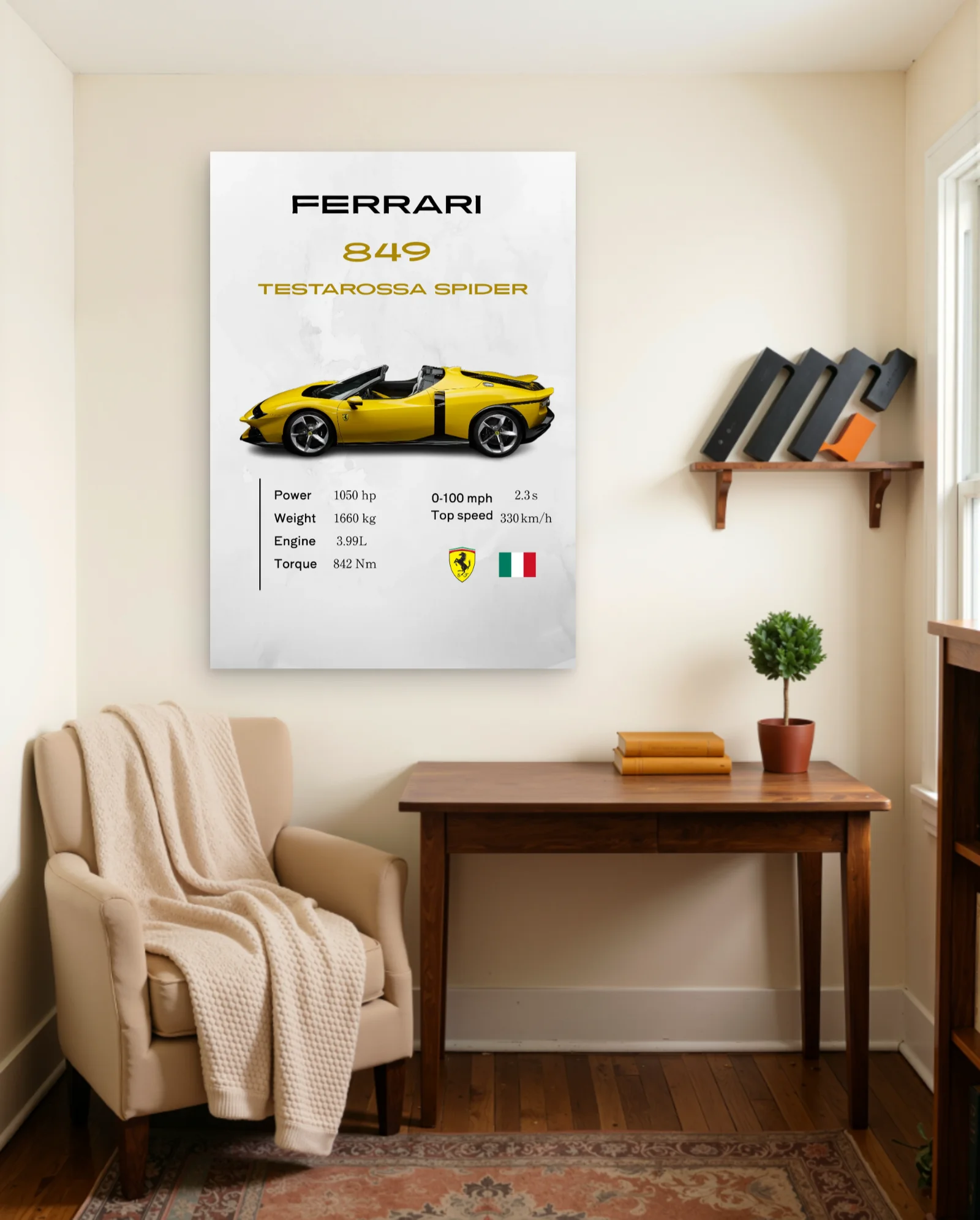 Ferrari 849 Testarossa Spider Poster — framed wall art poster by Memocult