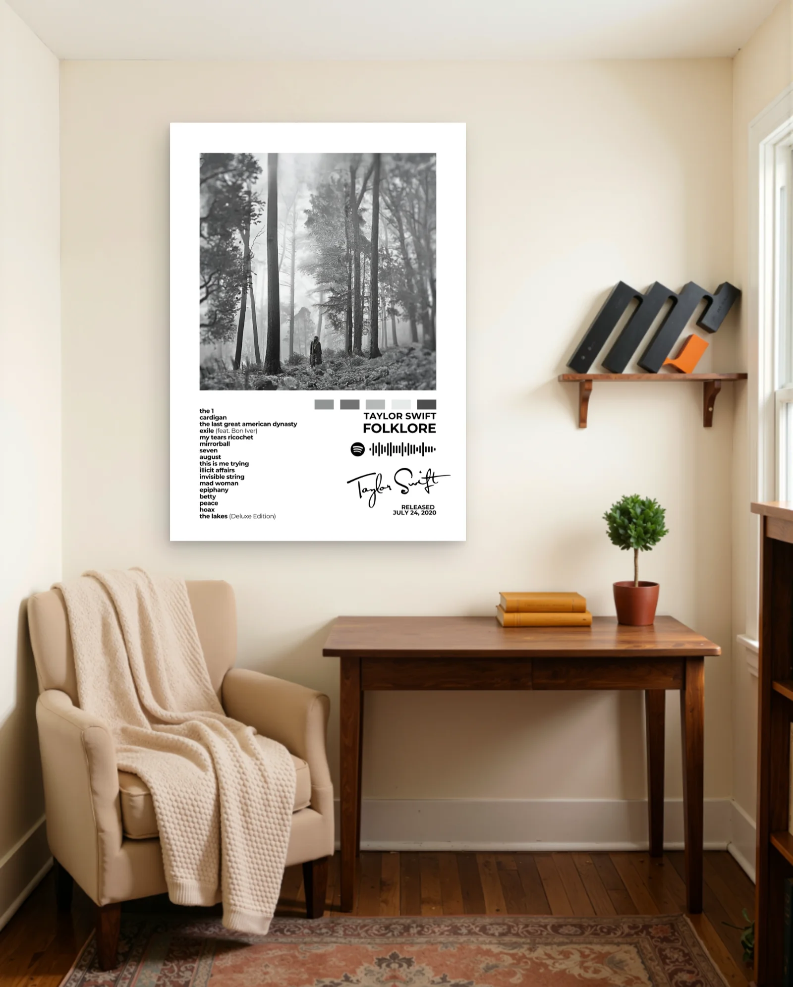 Taylor Swift Folklore Album Poster — framed wall art poster by Memocult