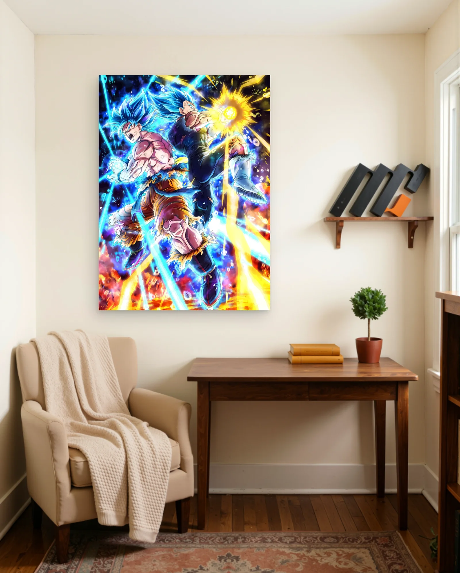 Goku Vegeta Super Saiyan Blue Poster — framed wall art poster by Memocult