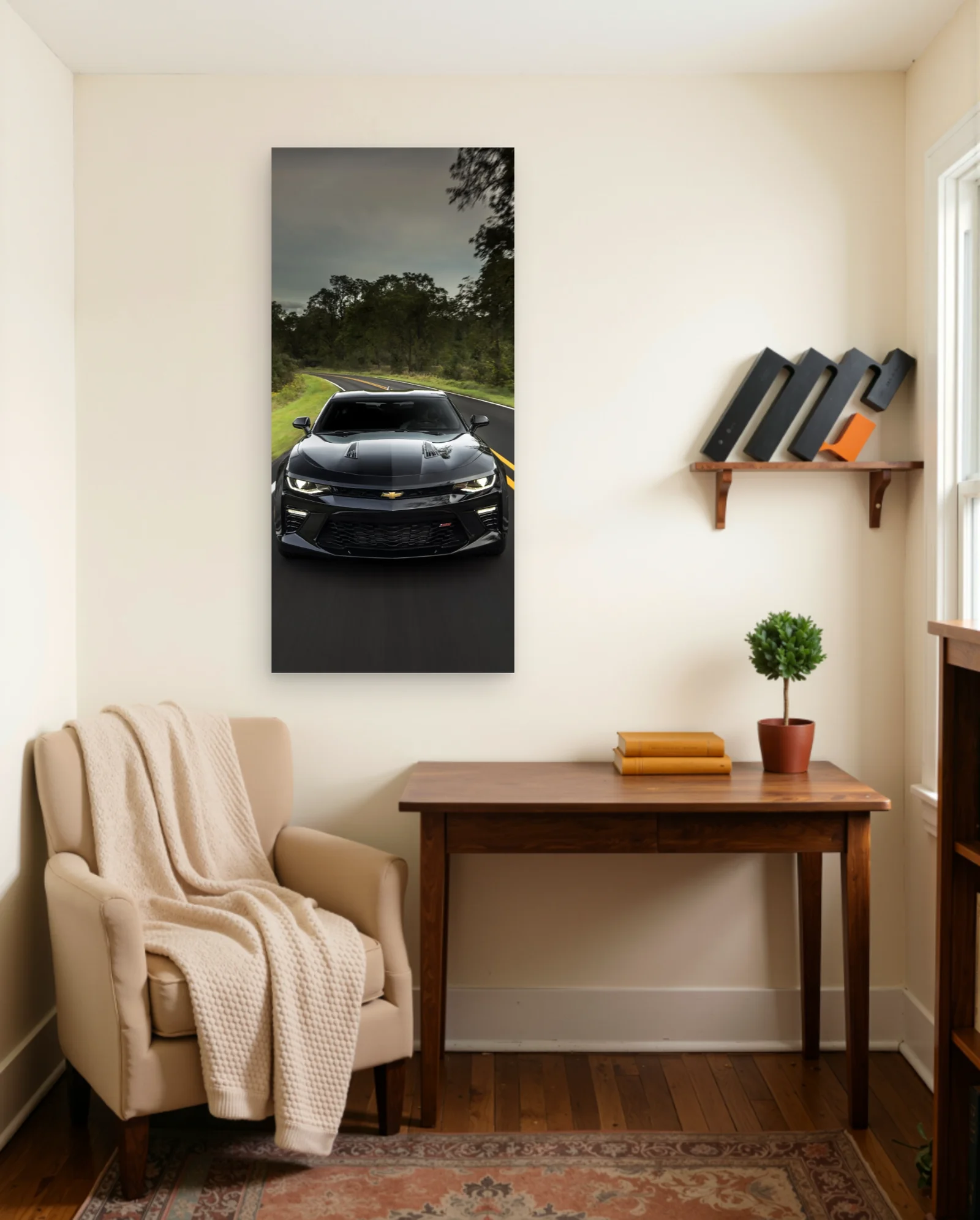 Black Chevrolet Camaro SS Poster — framed wall art poster by Memocult