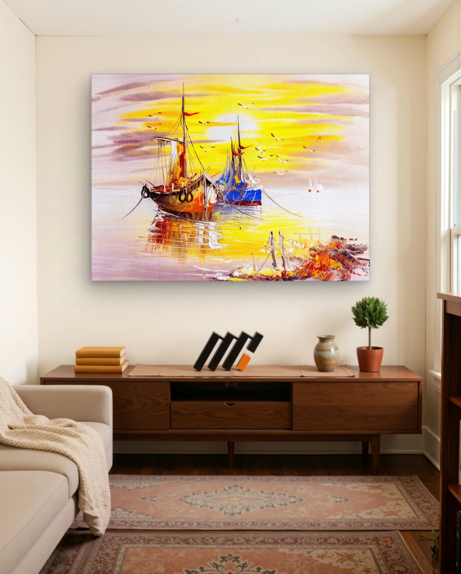 Two Sailboats Harbor Sunset Wall Art — Abstract abstract & modern wall art poster
