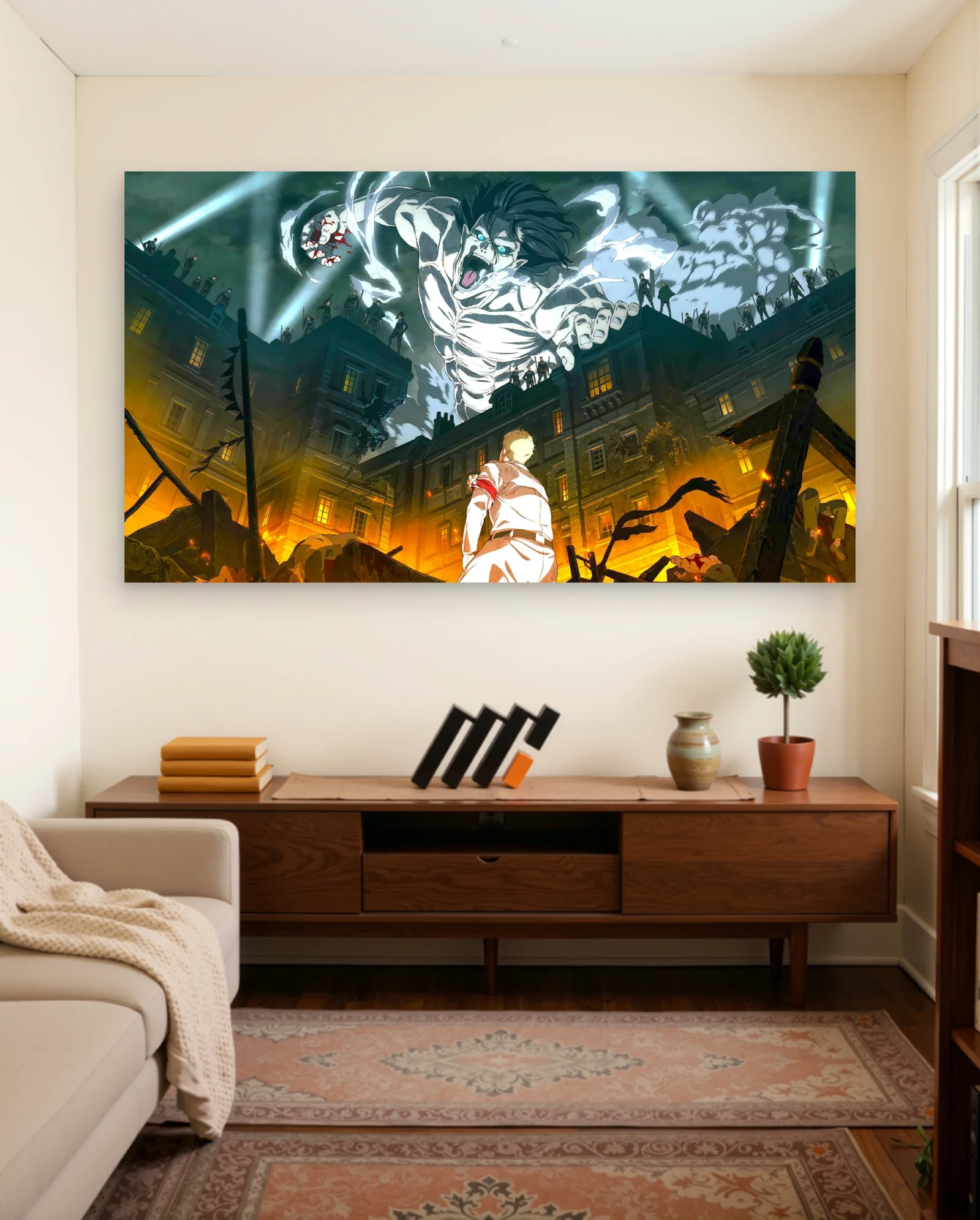 Attack on Titan Founding Titan Confrontation Poster — framed wall art poster by Memocult
