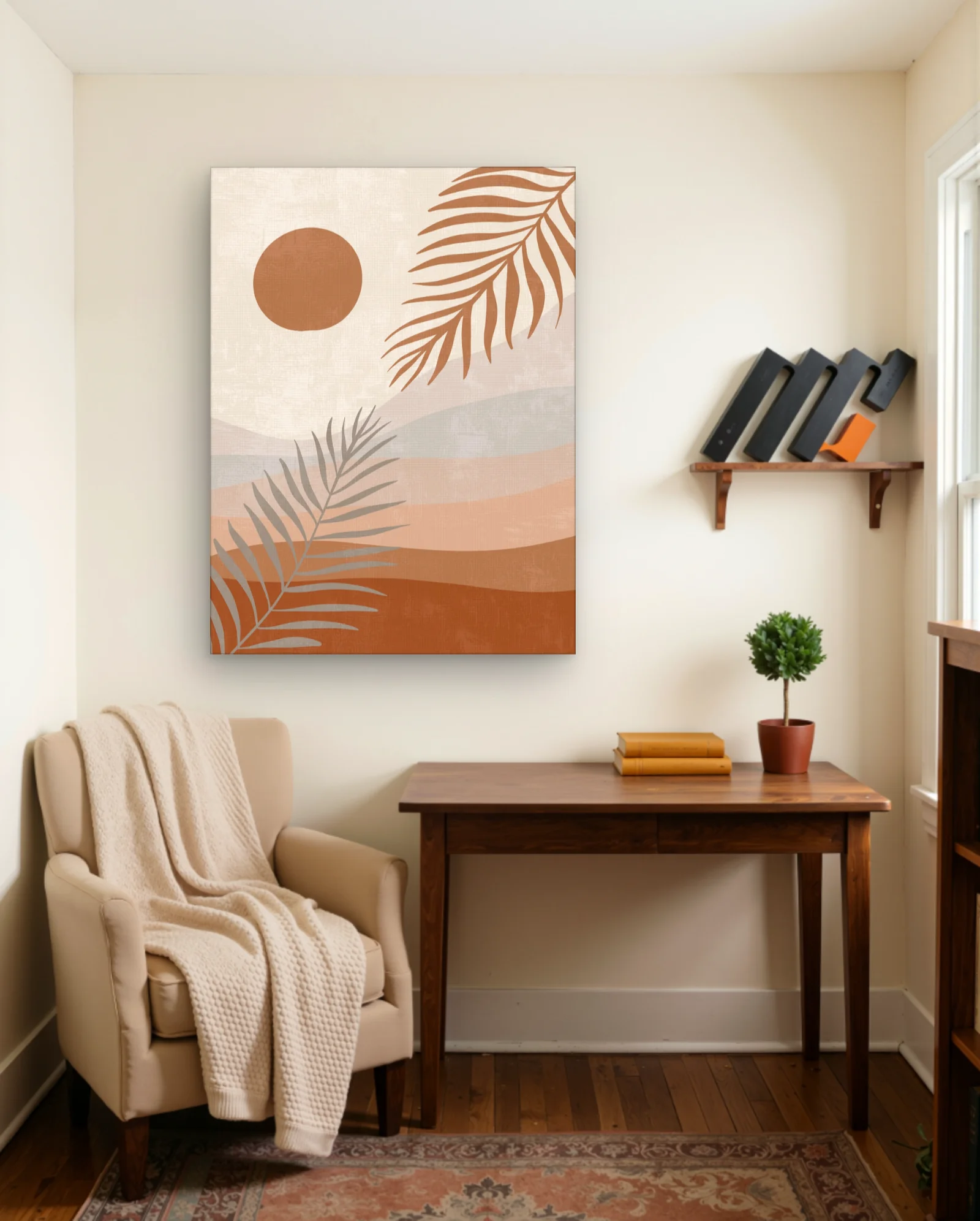 Terracotta Sun And Palm Leaves Wall Art — Modern Digital Art abstract & modern wall art poster
