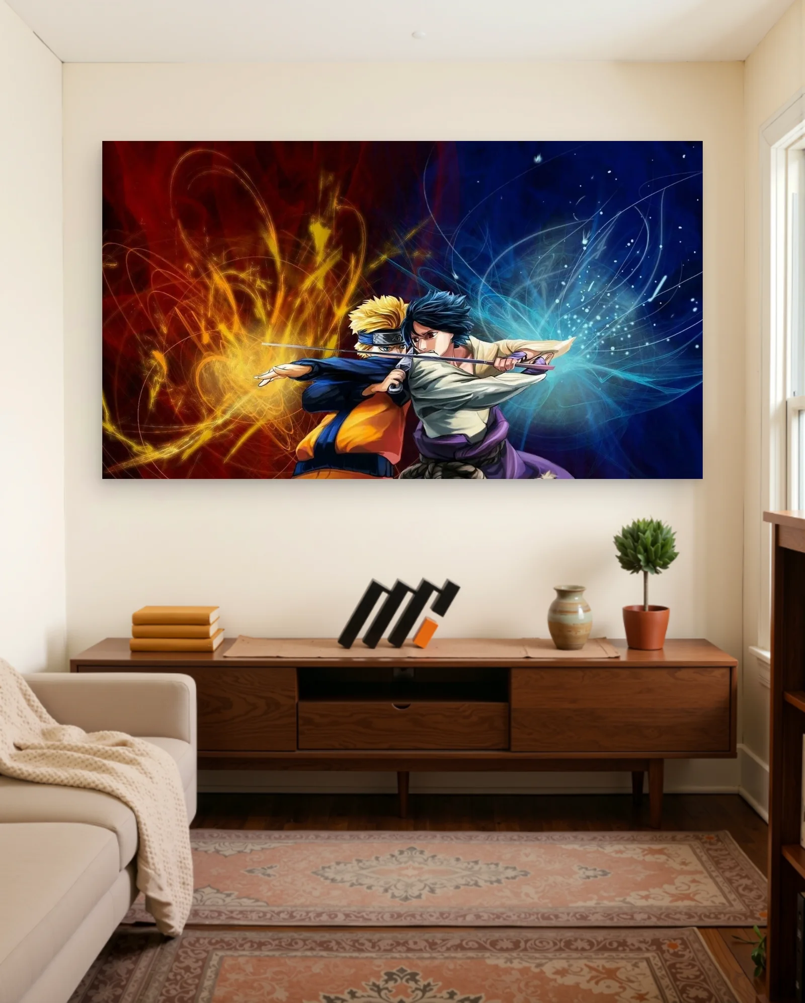 Naruto Sasuke Fire And Ice Clash Poster — framed wall art poster by Memocult