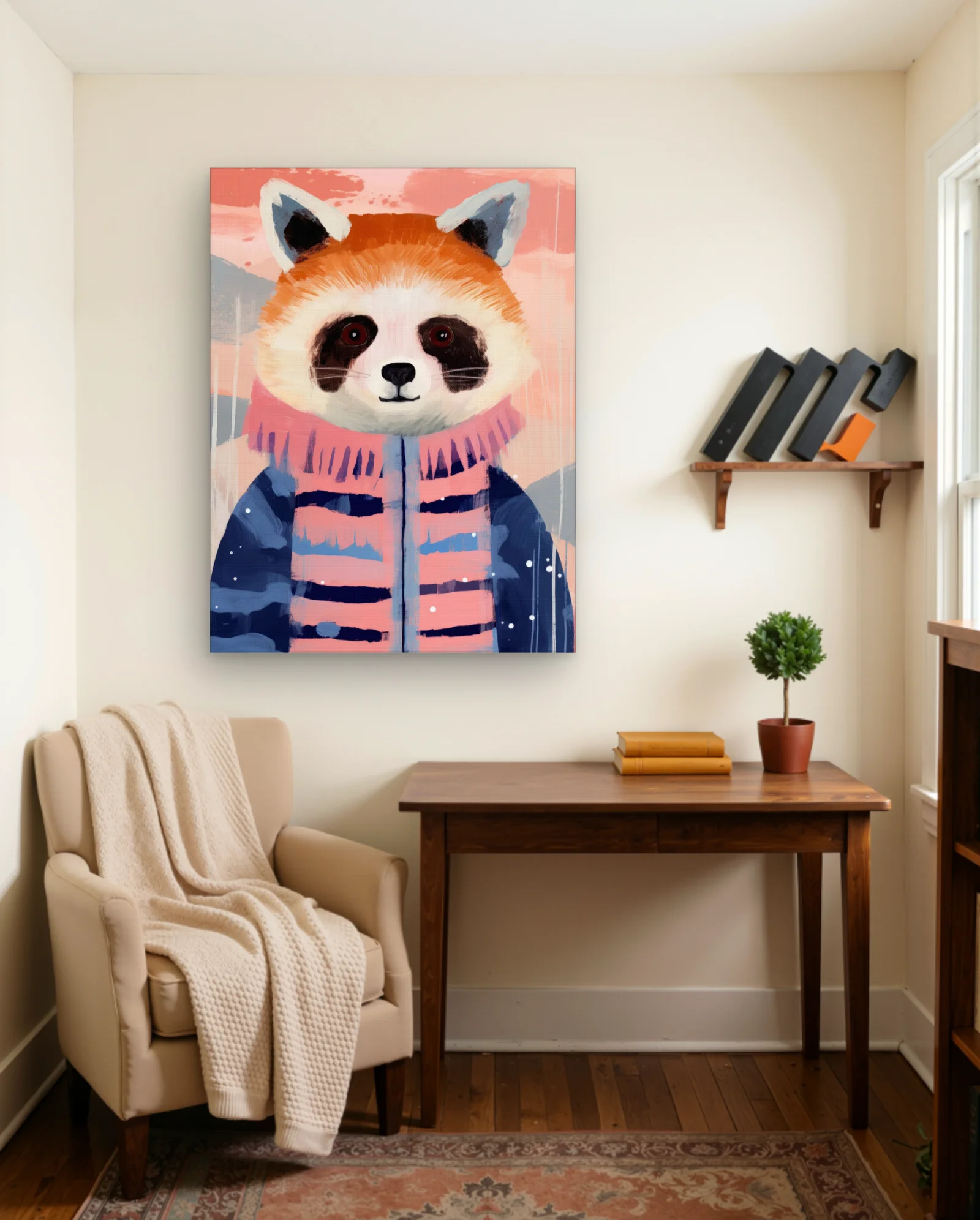 Red Panda Pink Scarf Wall Art — Abstract abstract & modern wall art poster