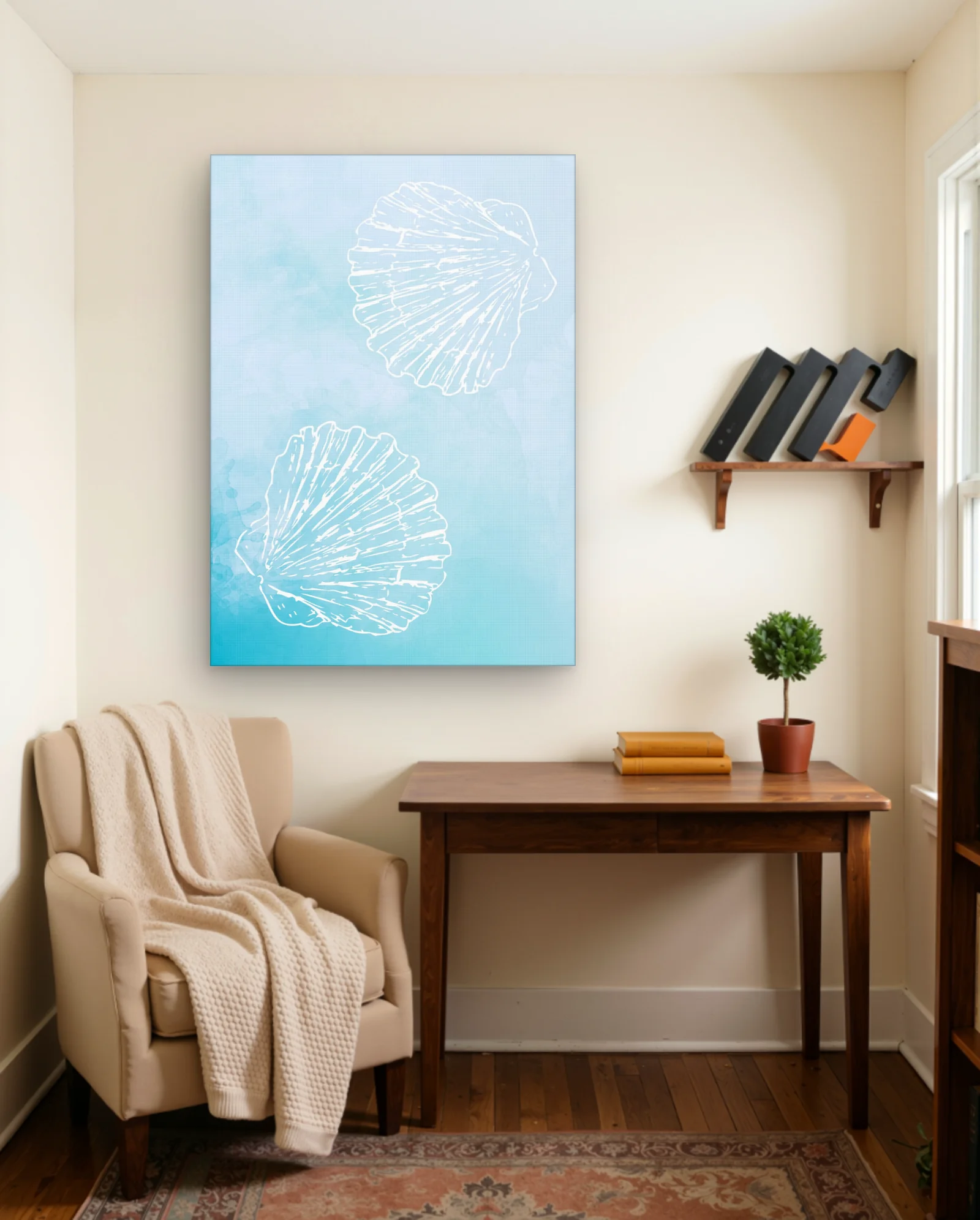 Two Scallop Shells Watercolor Wall Art — Modern Digital Art abstract & modern wall art poster