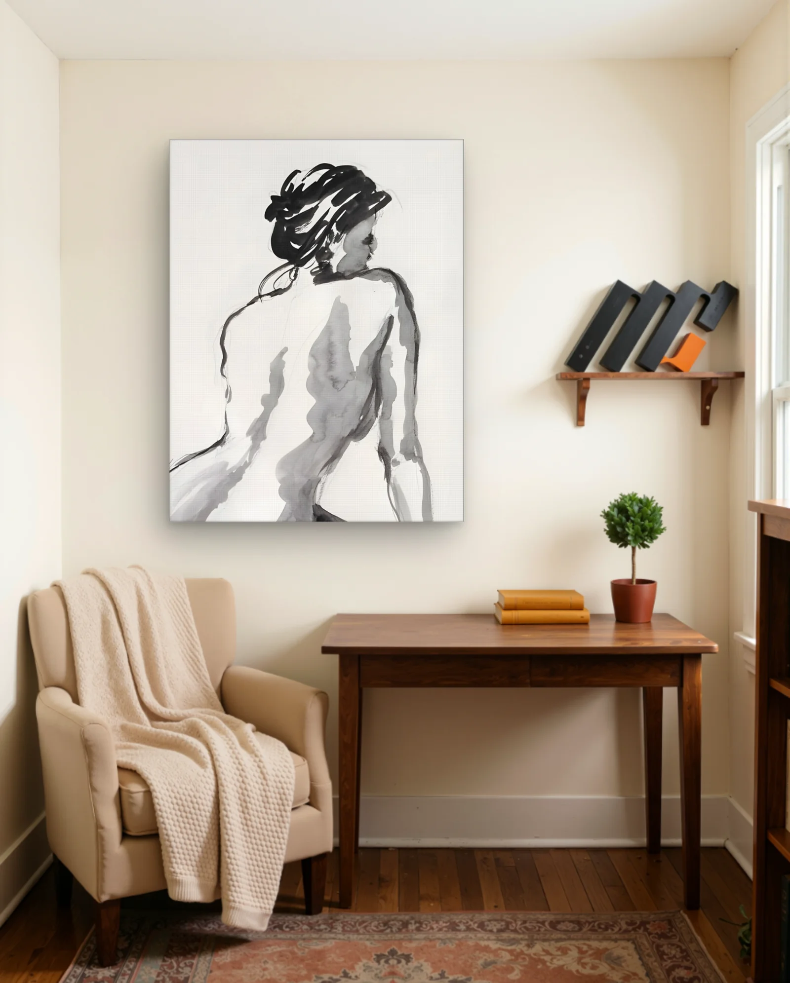 Woman Back Profile Ink Brushstrokes Wall Art — Abstract abstract & modern wall art poster