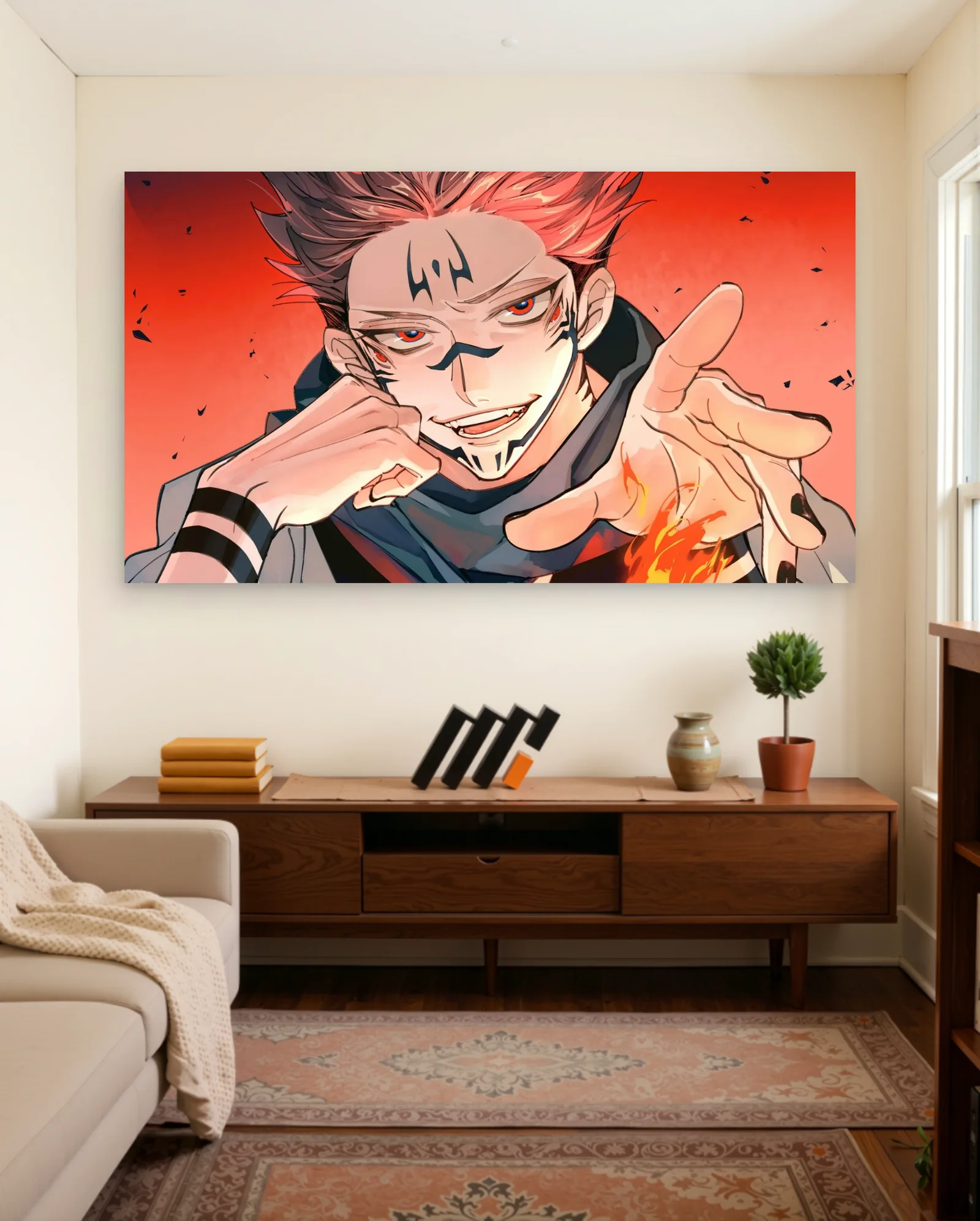 Sukuna Flame Reach Jujutsu Kaisen Poster — framed wall art poster by Memocult