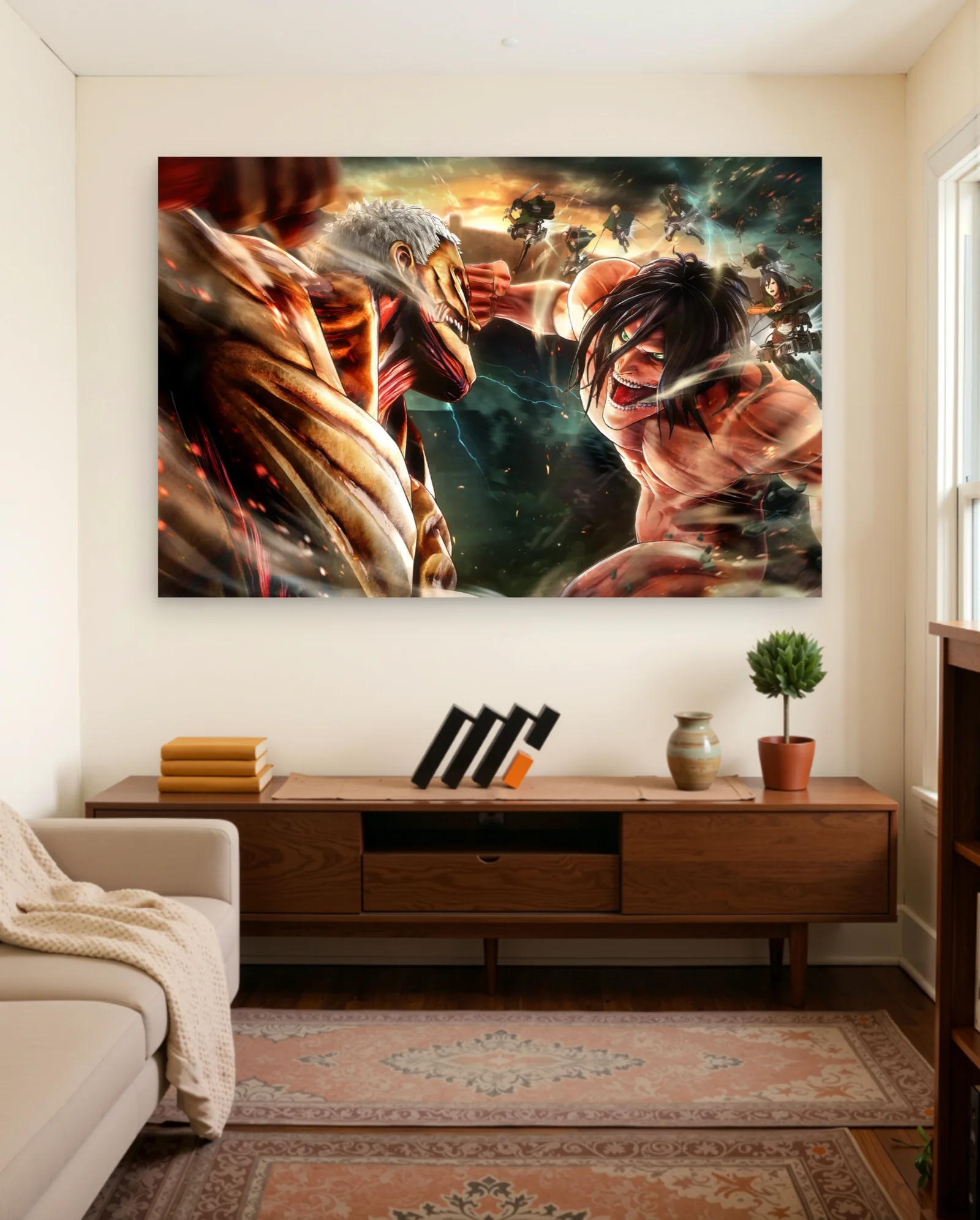Attack On Titan Eren vs Reiner Poster — framed wall art poster by Memocult