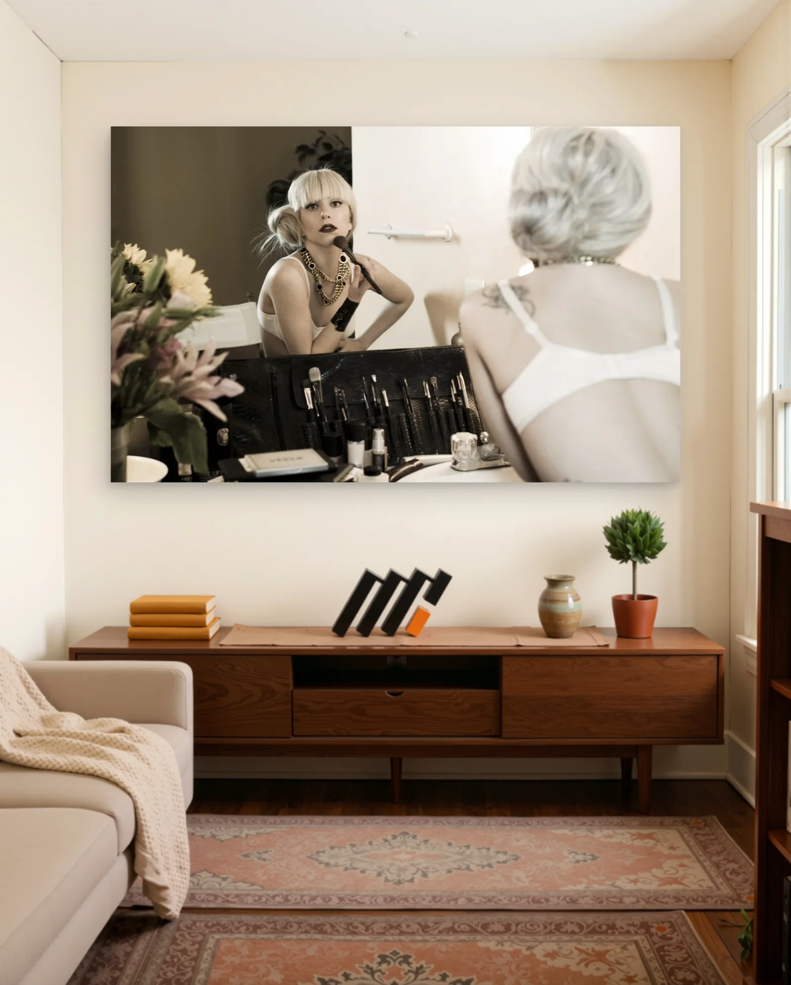 Lady Gaga Makeup Vanity Poster — framed wall art poster by Memocult
