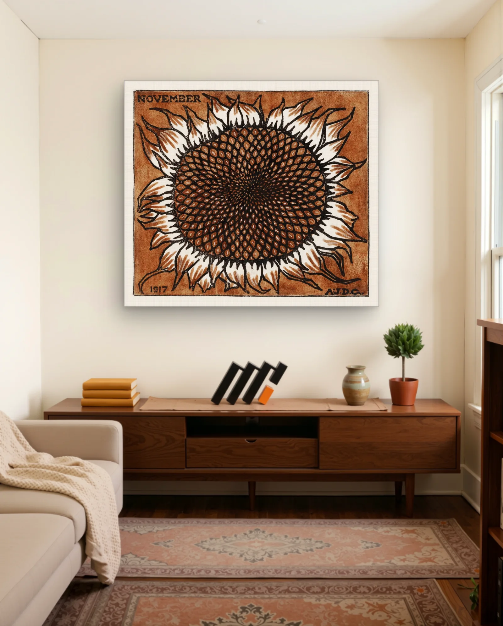 November Sunflower 1917 Art Print — framed wall art poster by Memocult