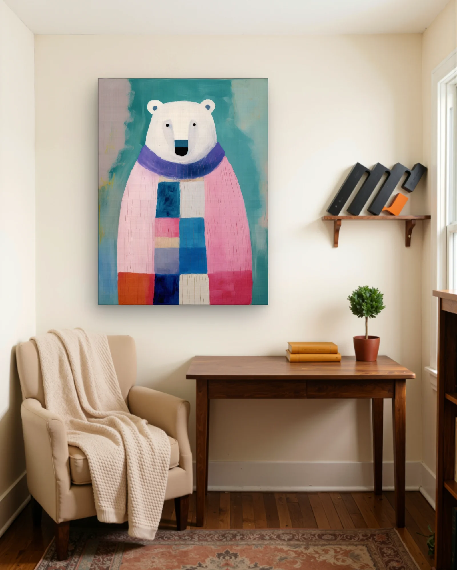 Polar Bear Patchwork Coat Wall Art — framed wall art poster by Memocult