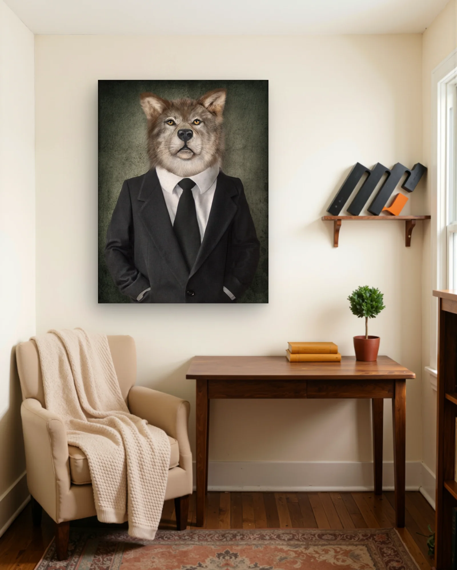 Wolf In Black Suit Formal Portrait Wall Art — Aesthetic Moods abstract & modern wall art poster