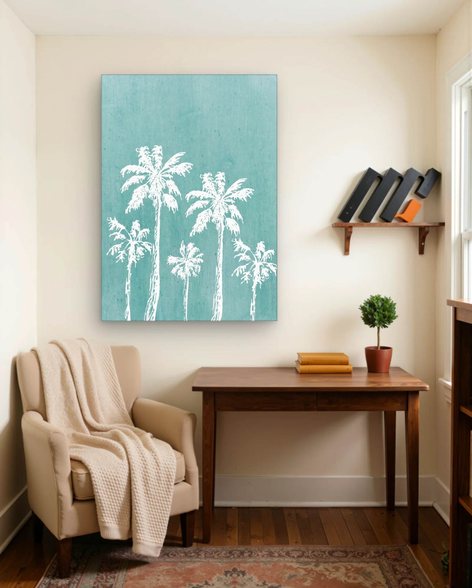 White Palm Trees On Teal Wall Art — Modern Digital Art abstract & modern wall art poster