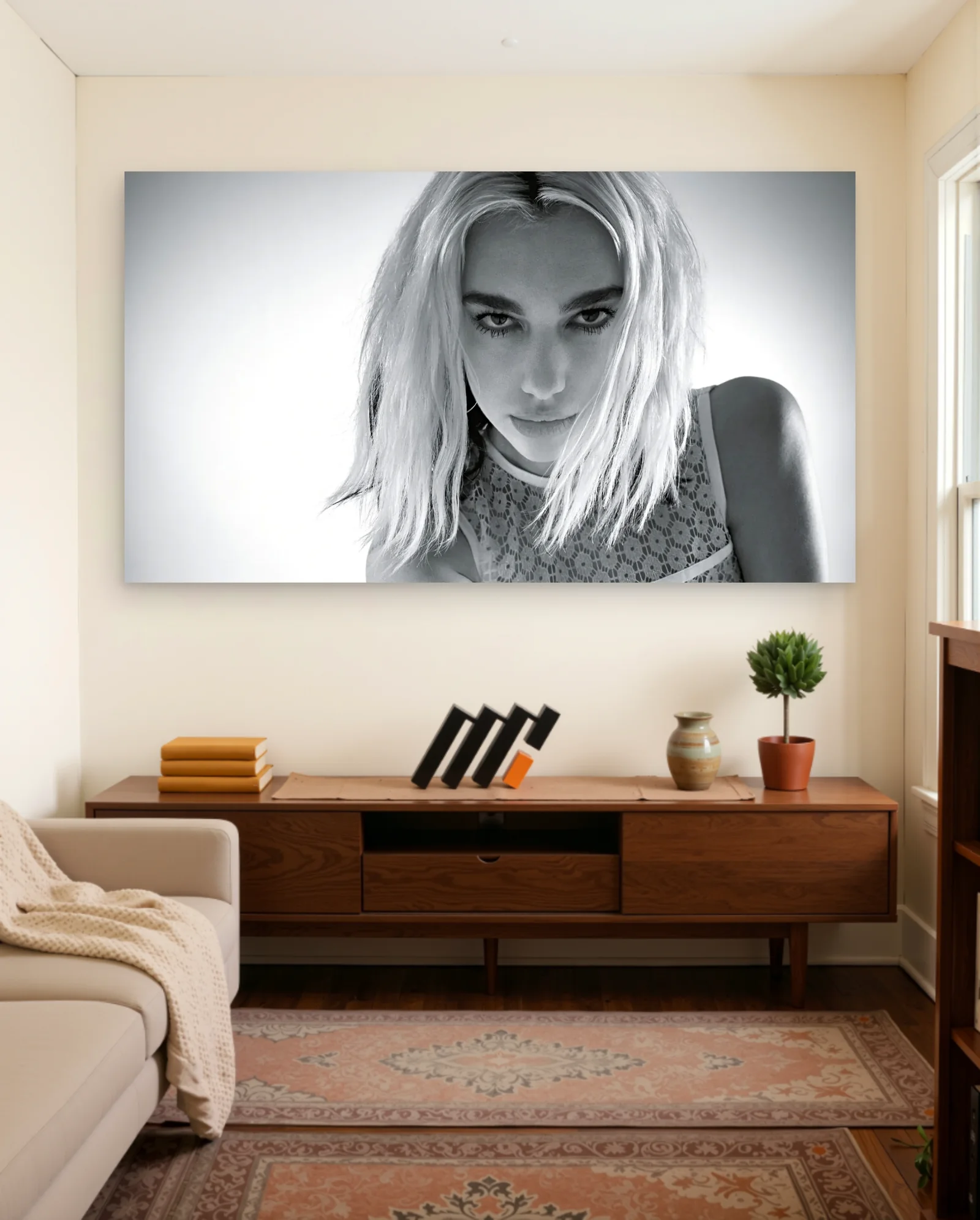 Dua Lipa Black And White Lace Top Poster — framed wall art poster by Memocult