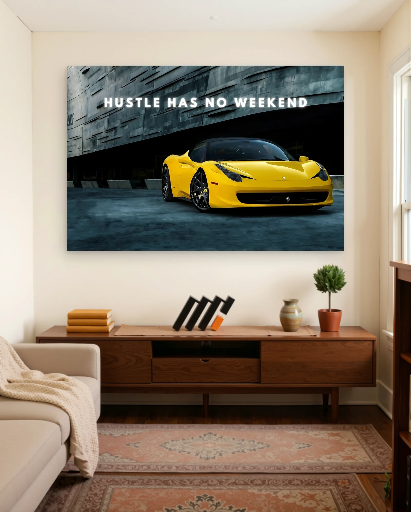 Hustle Has No Weekend Poster — framed wall art poster by Memocult