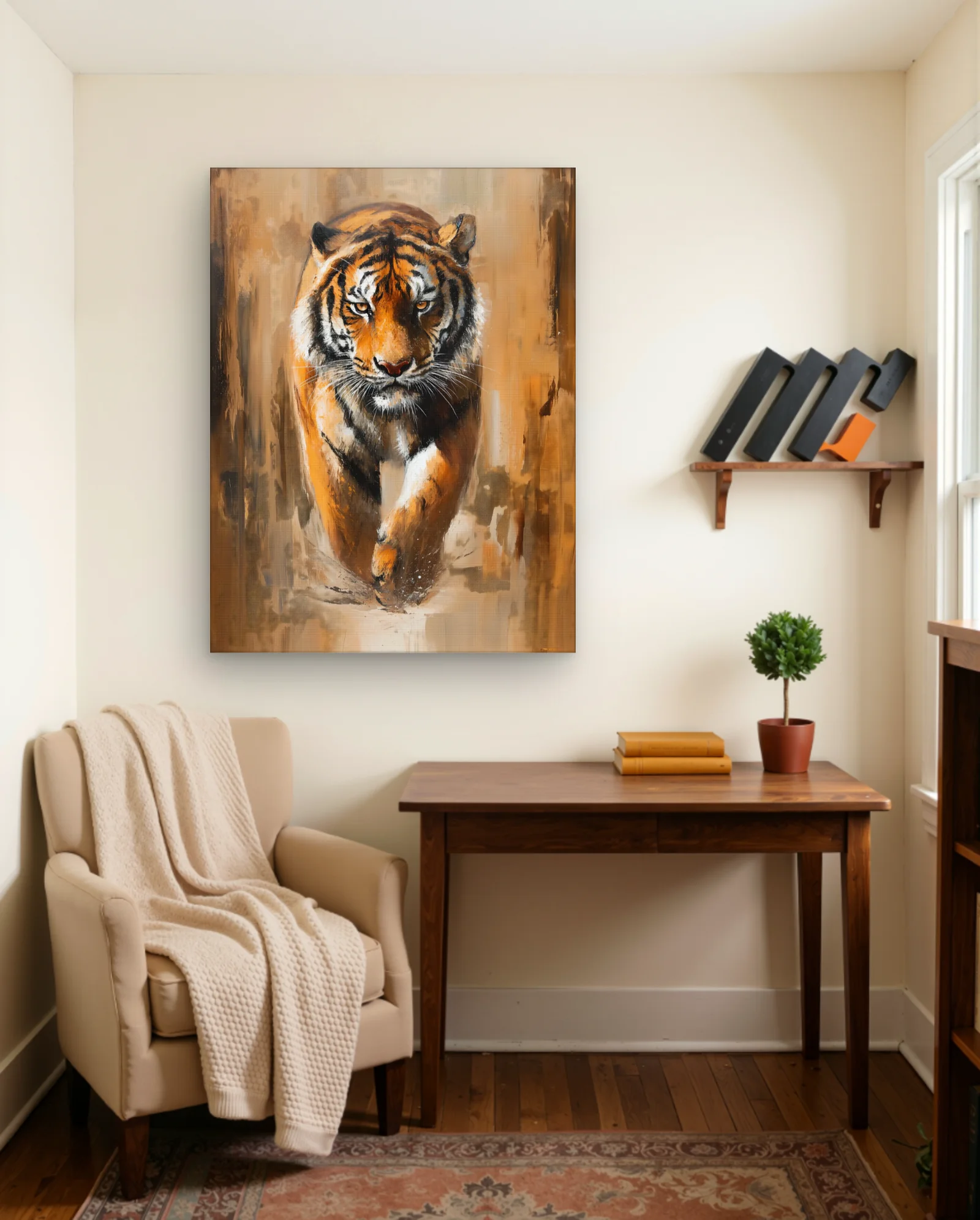Tiger Amber Gaze Forward Stride Wall Art — Abstract abstract & modern wall art poster