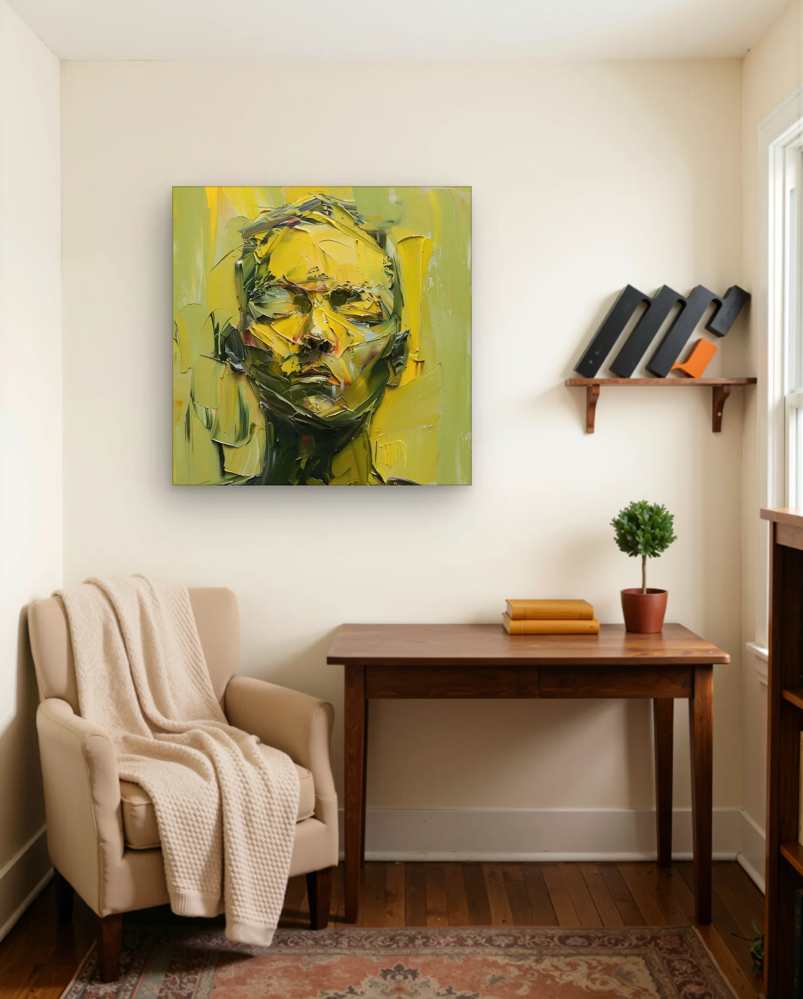 Yellow Abstract Face Wall Art — framed wall art poster by Memocult