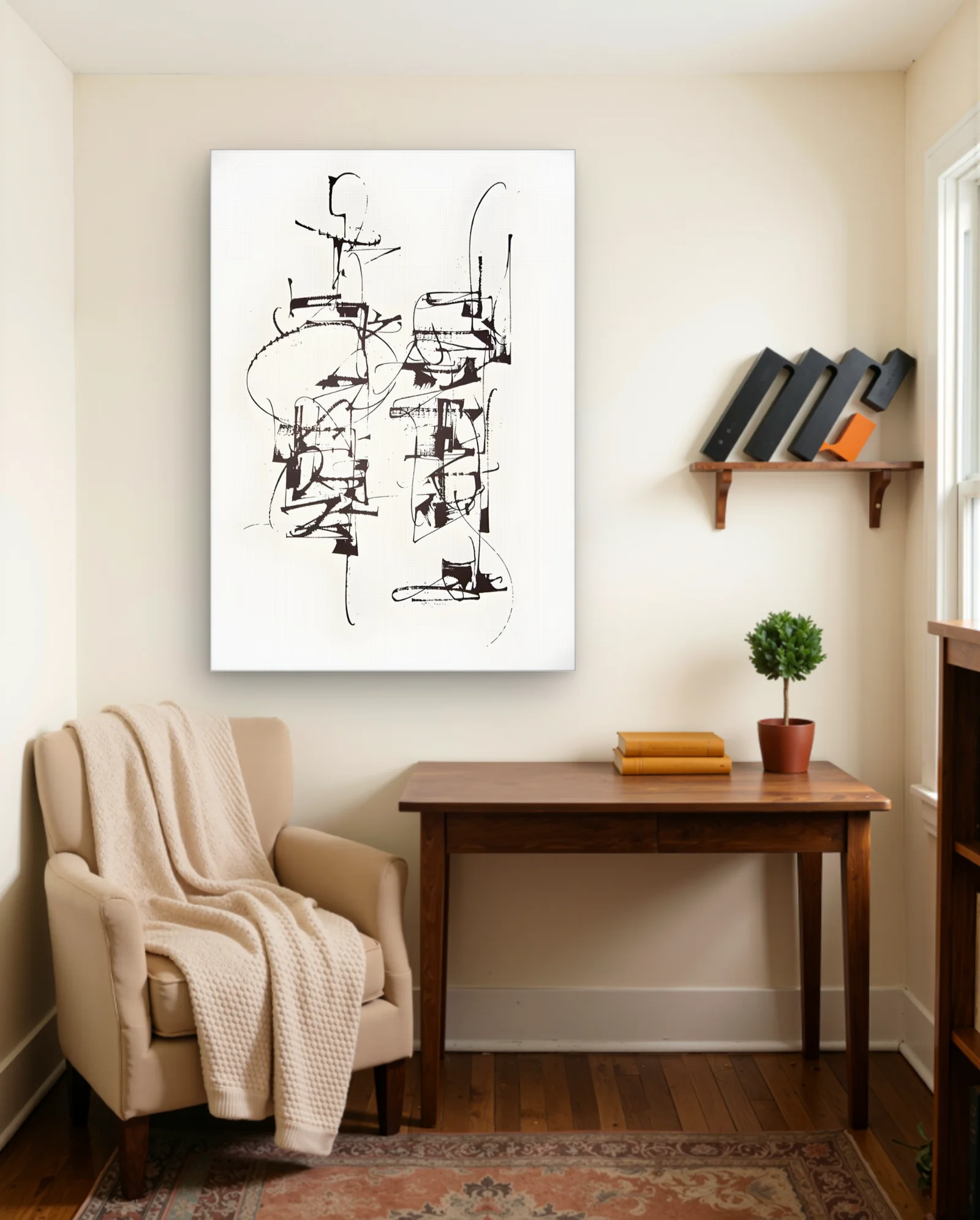 Vertical Noir Calligraphic Abstraction — Ink Line Study — Abstract abstract & modern wall art poster