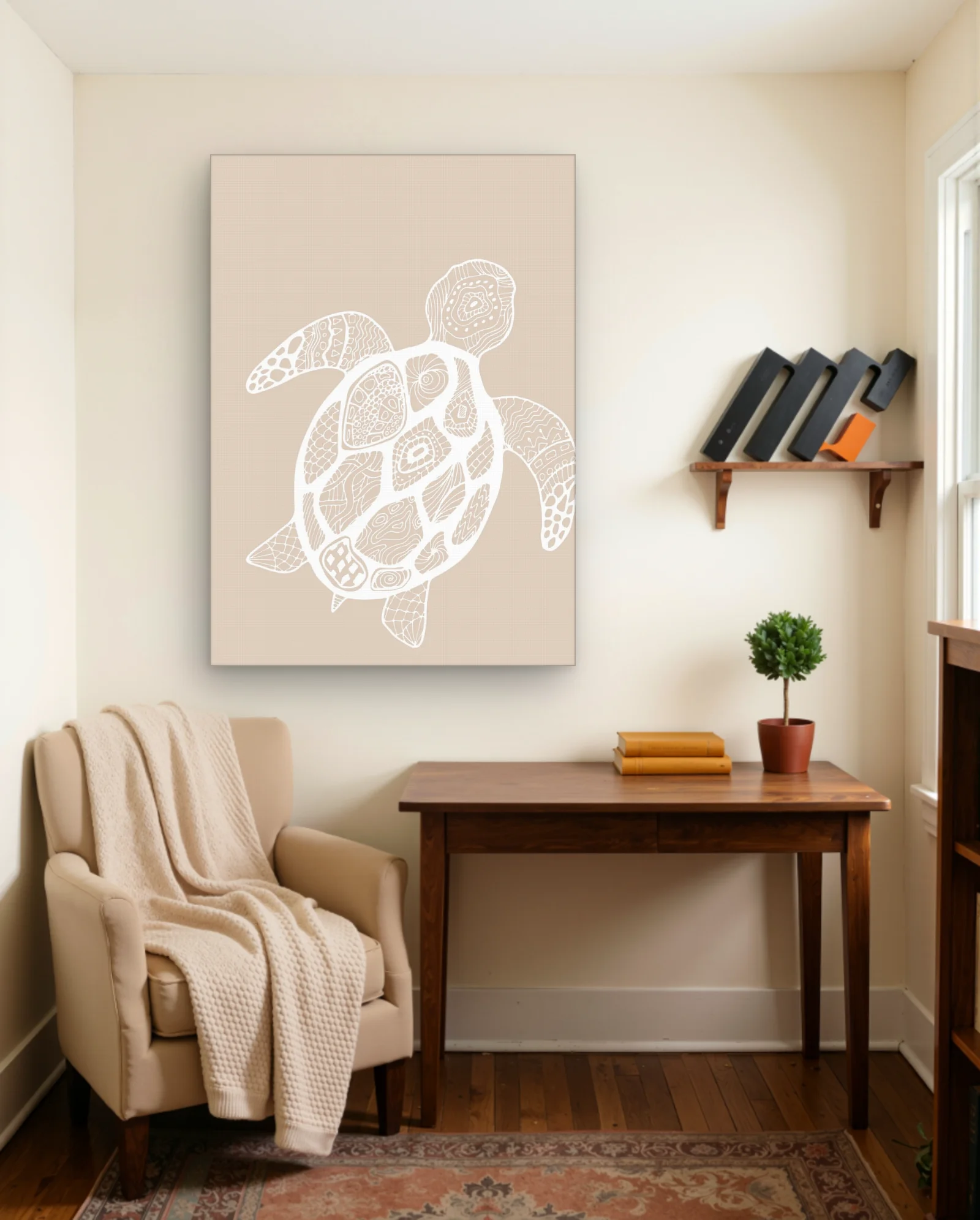 White Line Art Sea Turtle Wall Art — framed wall art poster by Memocult