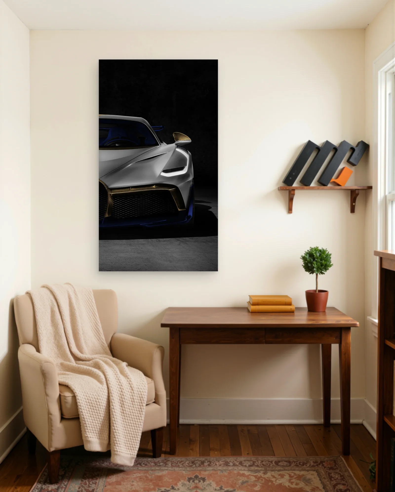 Bugatti Divo Silver Gold Accents Poster — framed wall art poster by Memocult