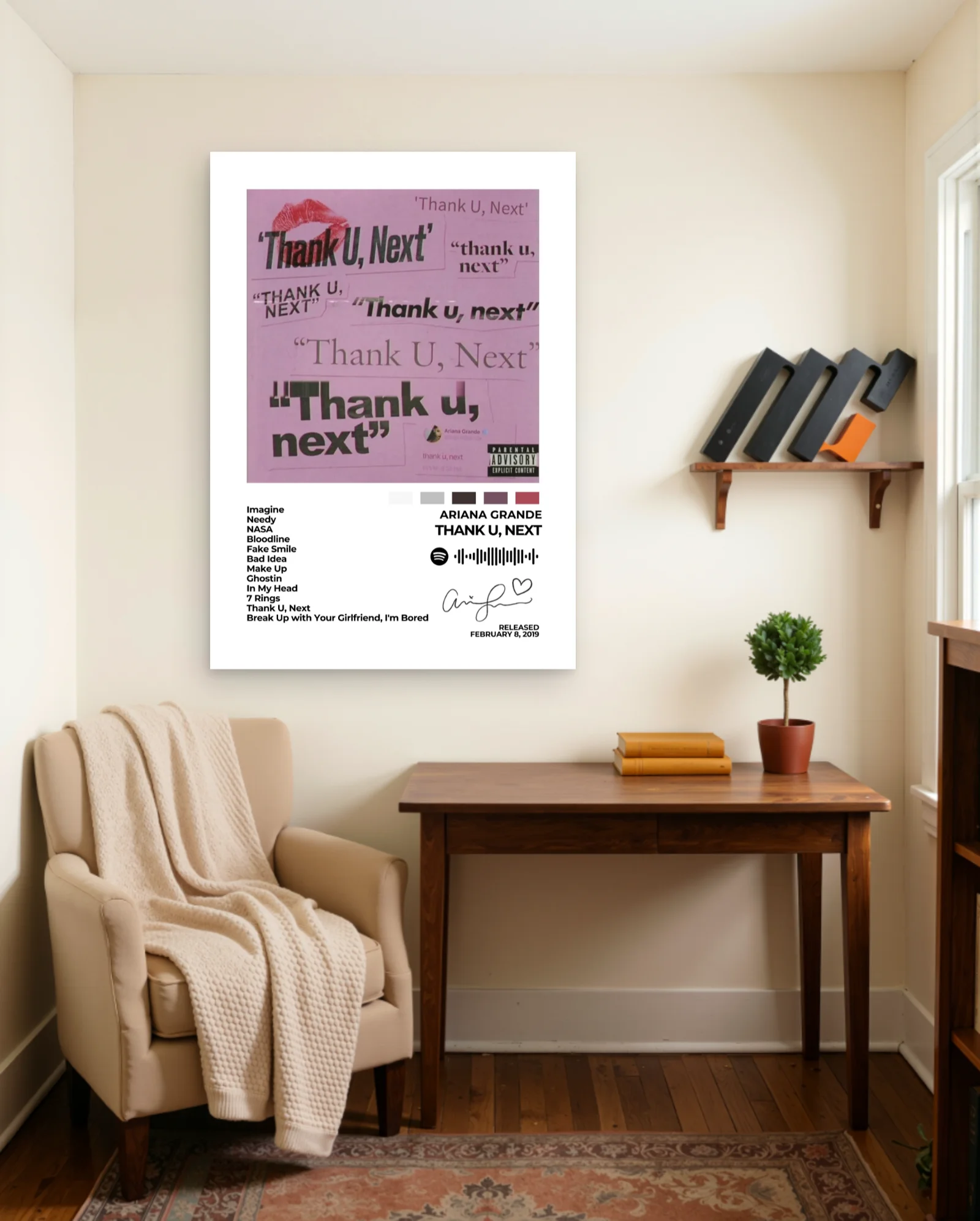 Ariana Grande Thank U Next Album Poster — framed wall art poster by Memocult