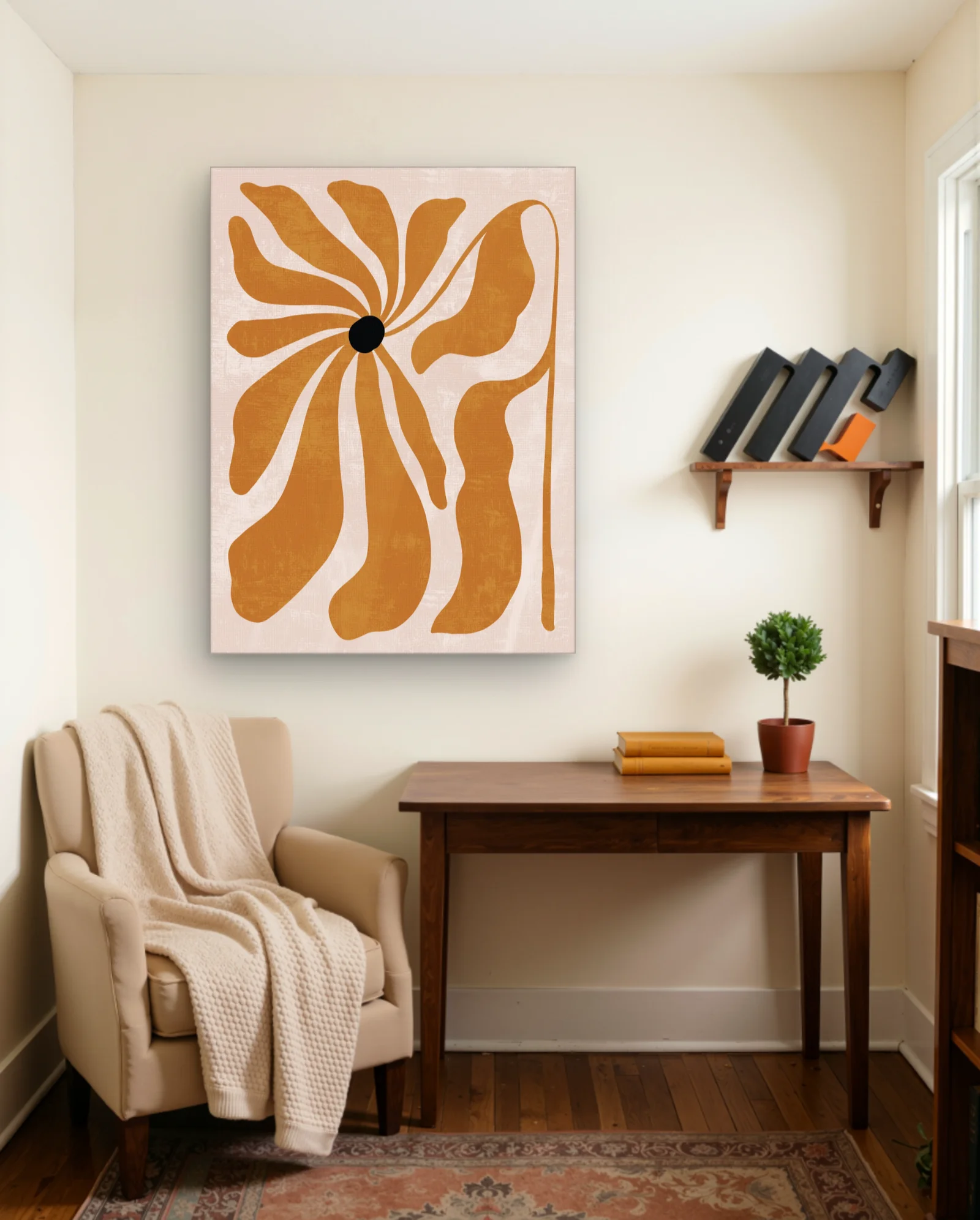 Orange Abstract Flower Wall Art — framed wall art poster by Memocult