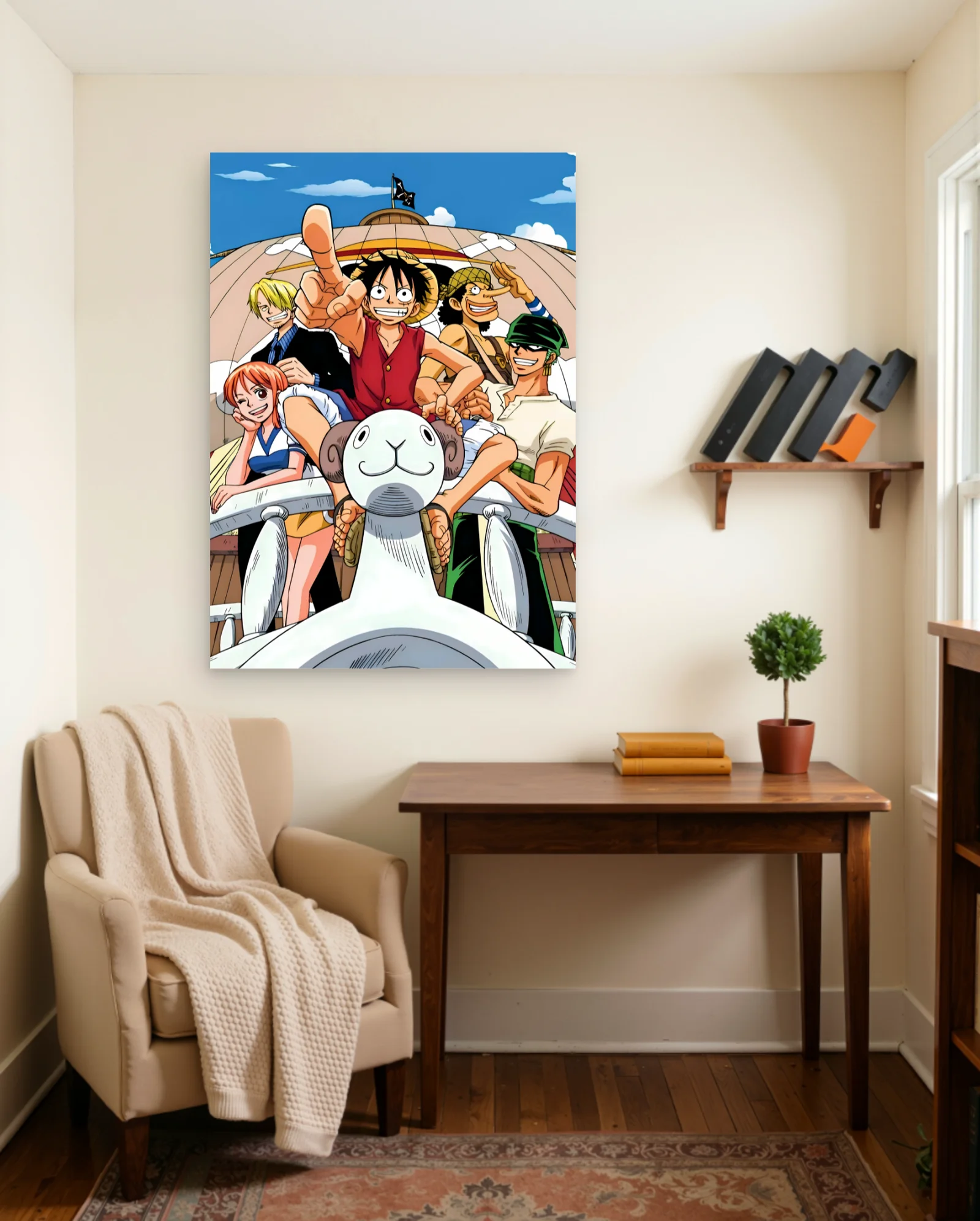 One Piece Straw Hat Crew On Going Merry Poster — framed wall art poster by Memocult