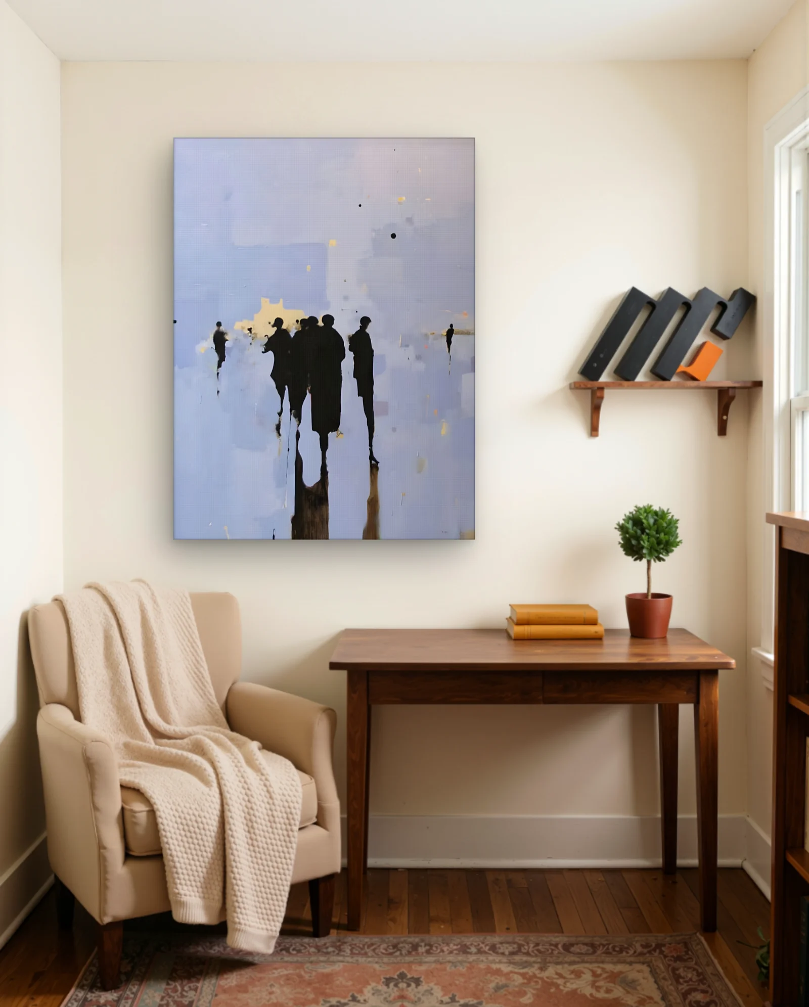 Silhouetted Walkers Dripping Reflection Wall Art — framed wall art poster by Memocult