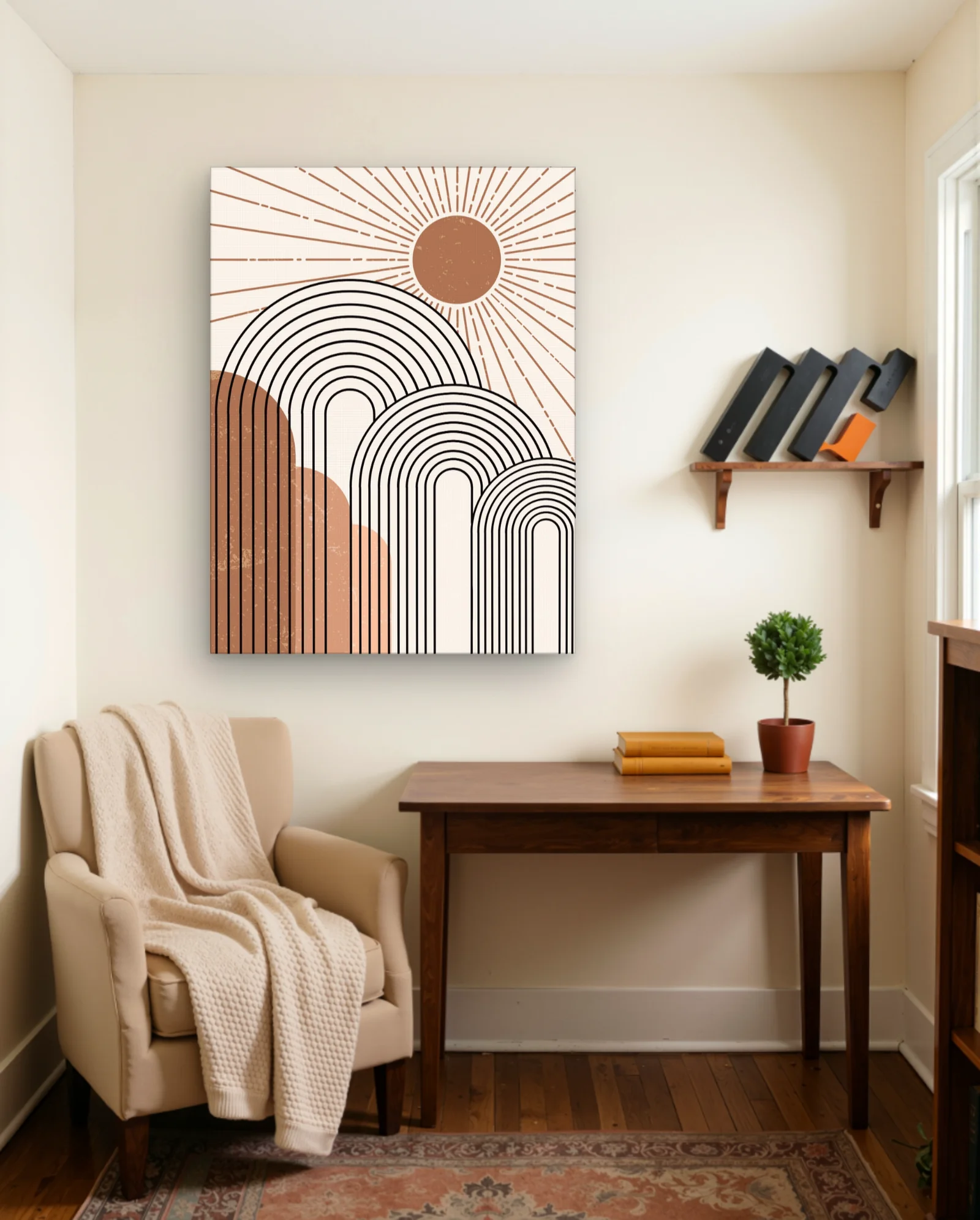 Terracotta Sun And Arches Wall Art — Modern Digital Art abstract & modern wall art poster