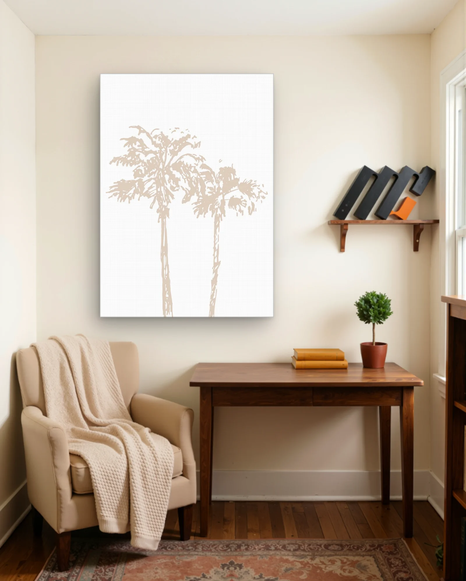Two Beige Palm Trees Wall Art — framed wall art poster by Memocult