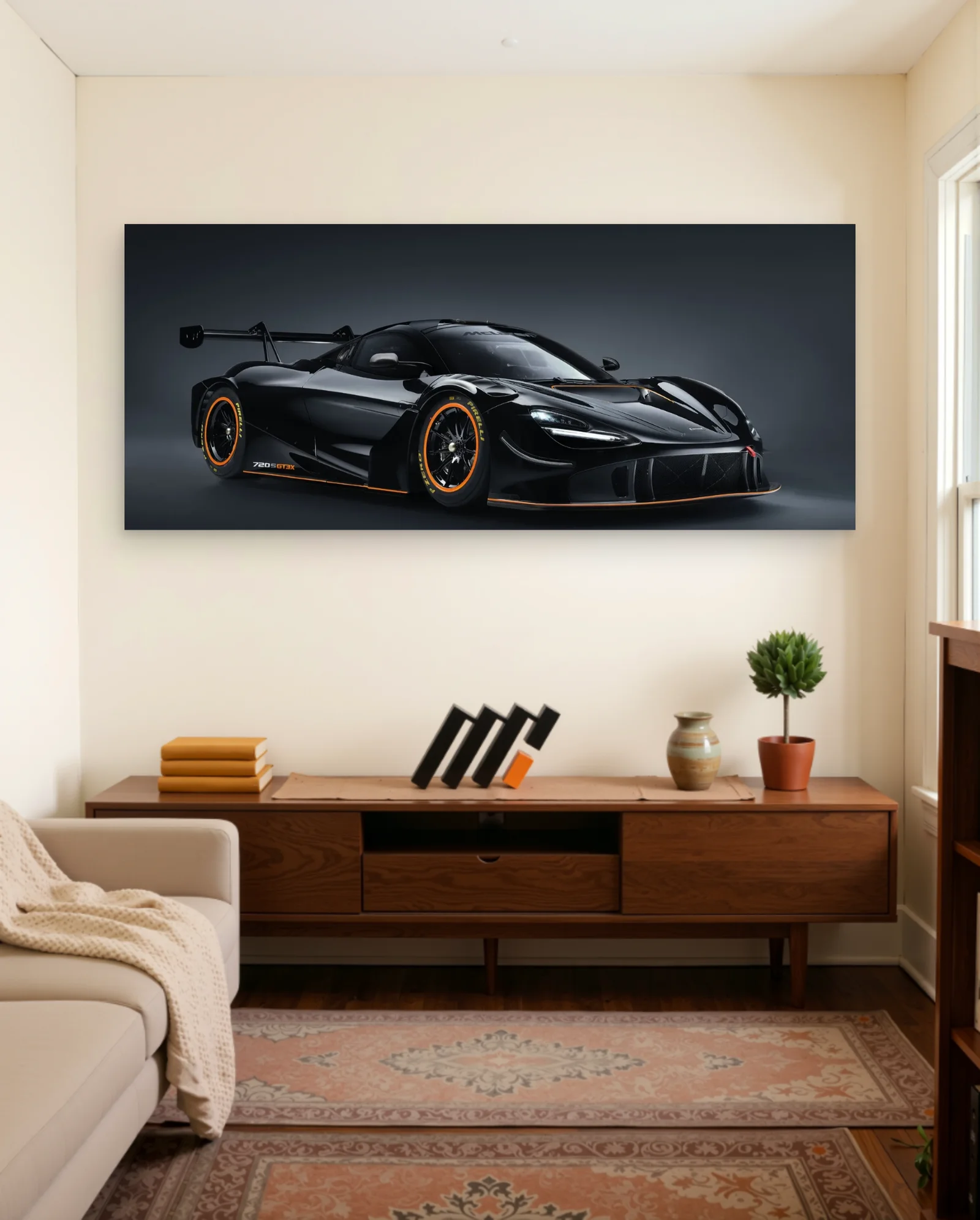 McLaren 720S GT3X — Black Racing — framed wall art poster by Memocult