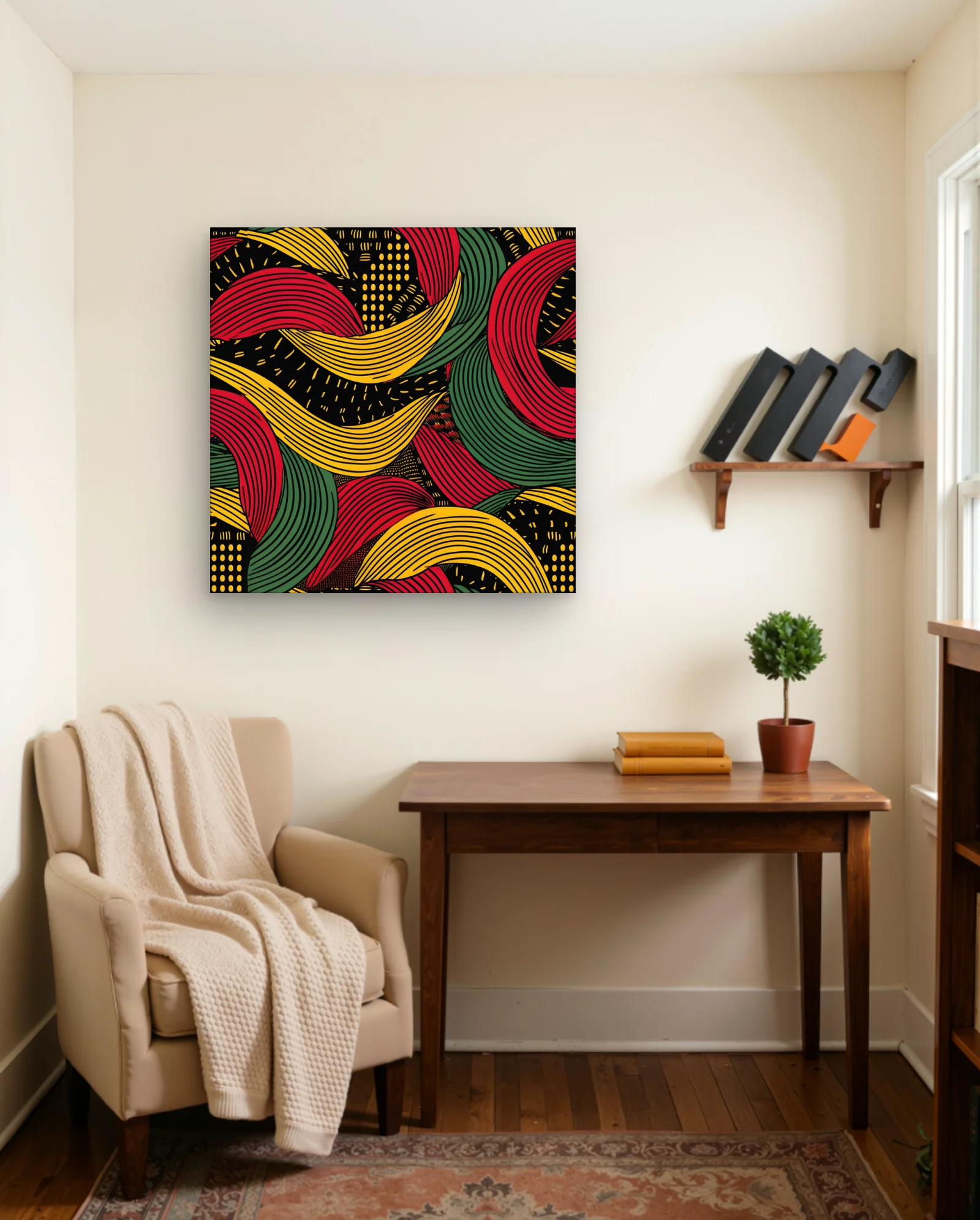 Red Yellow Green Waves Pattern Wall Art — framed wall art poster by Memocult