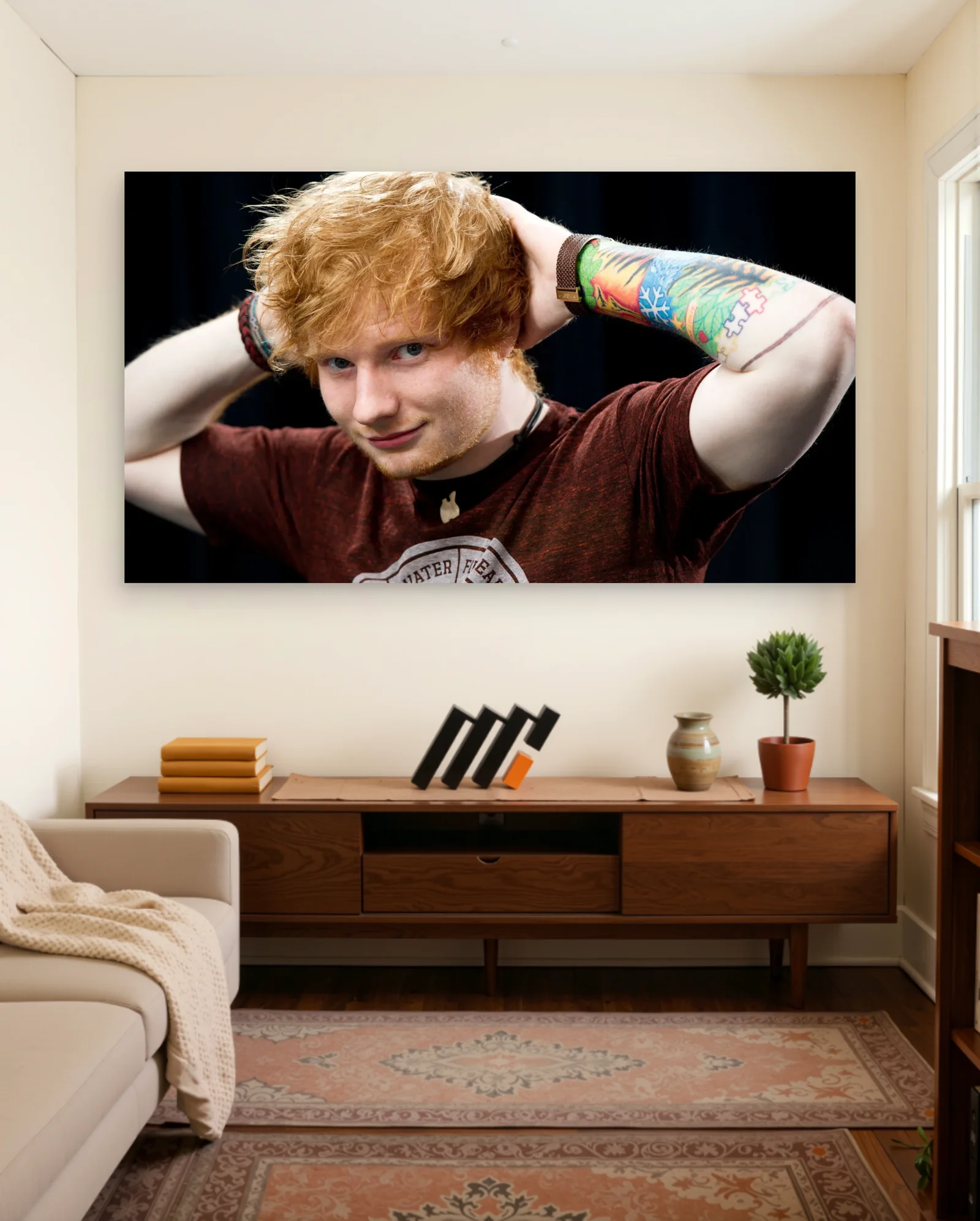 Ed Sheeran Tattoos Arms Poster — framed wall art poster by Memocult